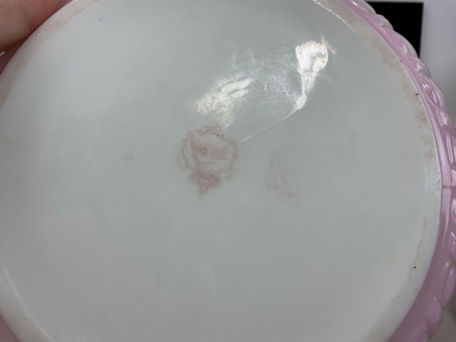 C.F. Monroe Wave Crest Glass Ferner, 3 Salt & Pepper Shakers, Milk Glass, Handpainted, 5h x 9w x 9d - 5