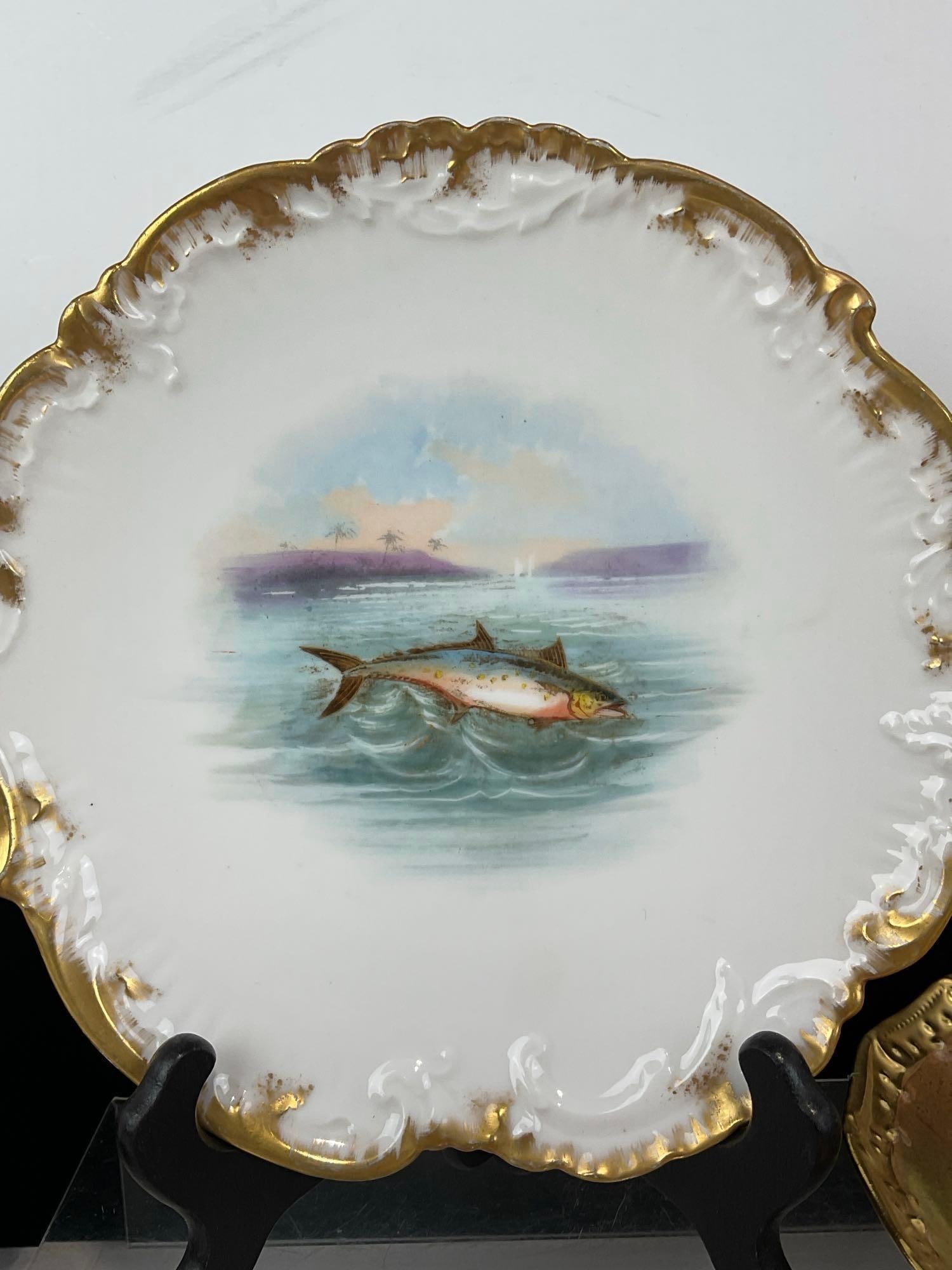 6 Plates, 4 French Limoges Handpainted Porcelain Plates, 2 Minton Gilt Edge Dinner Plates - 3