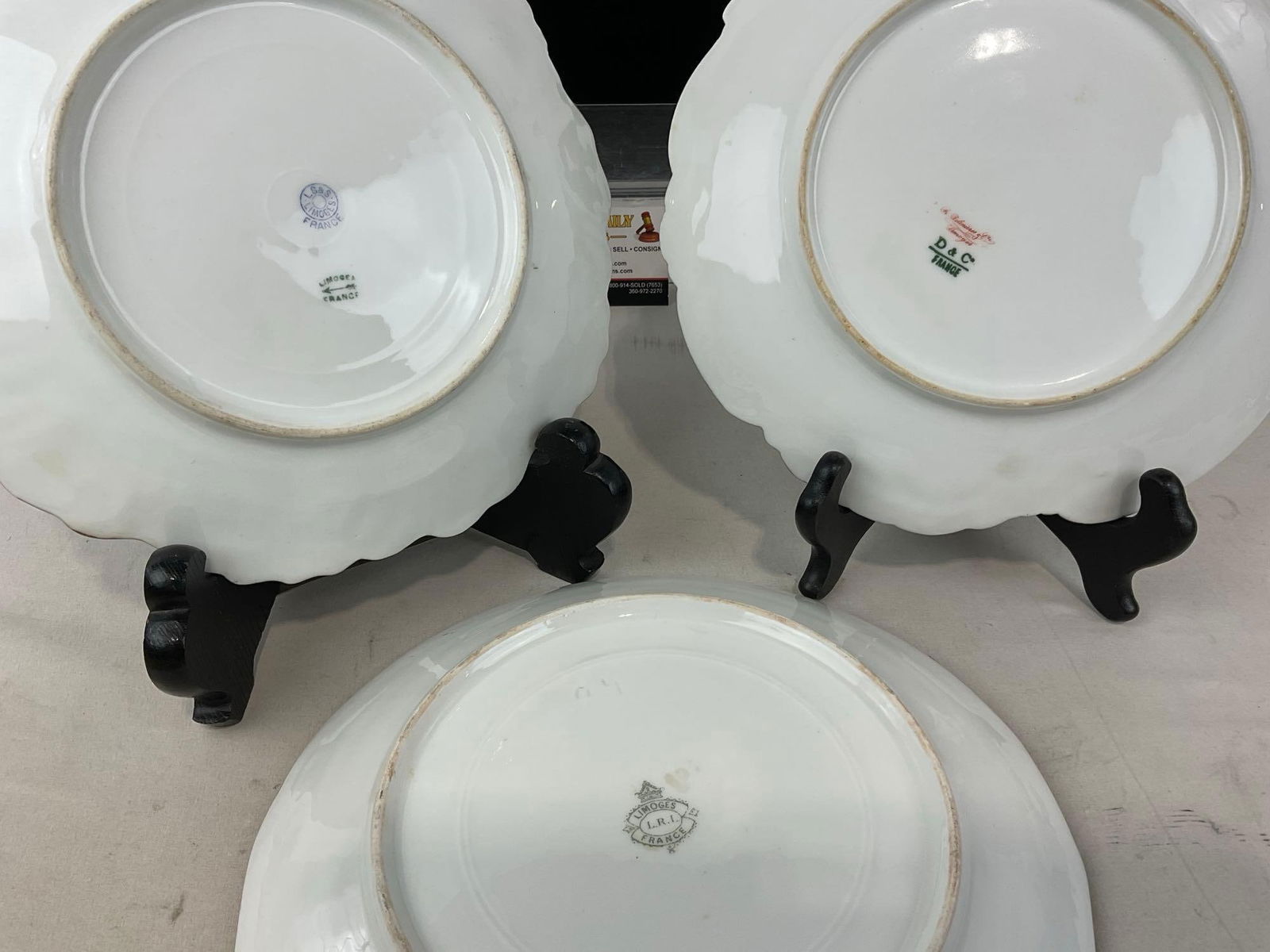 6 Plates, 4 French Limoges Handpainted Porcelain Plates, 2 Minton Gilt Edge Dinner Plates - 7