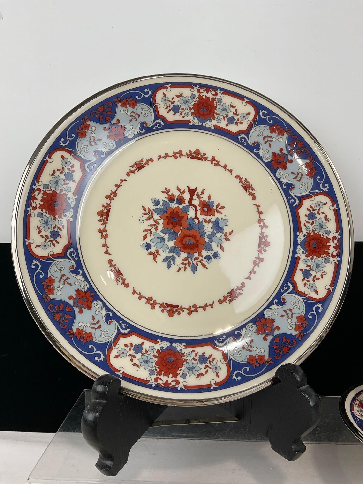 Lenox Interlude Pattern, Service for 1, Blue/Red Pattern, Cup, Saucer, Bread, Lunch & Dinner Plates - 2