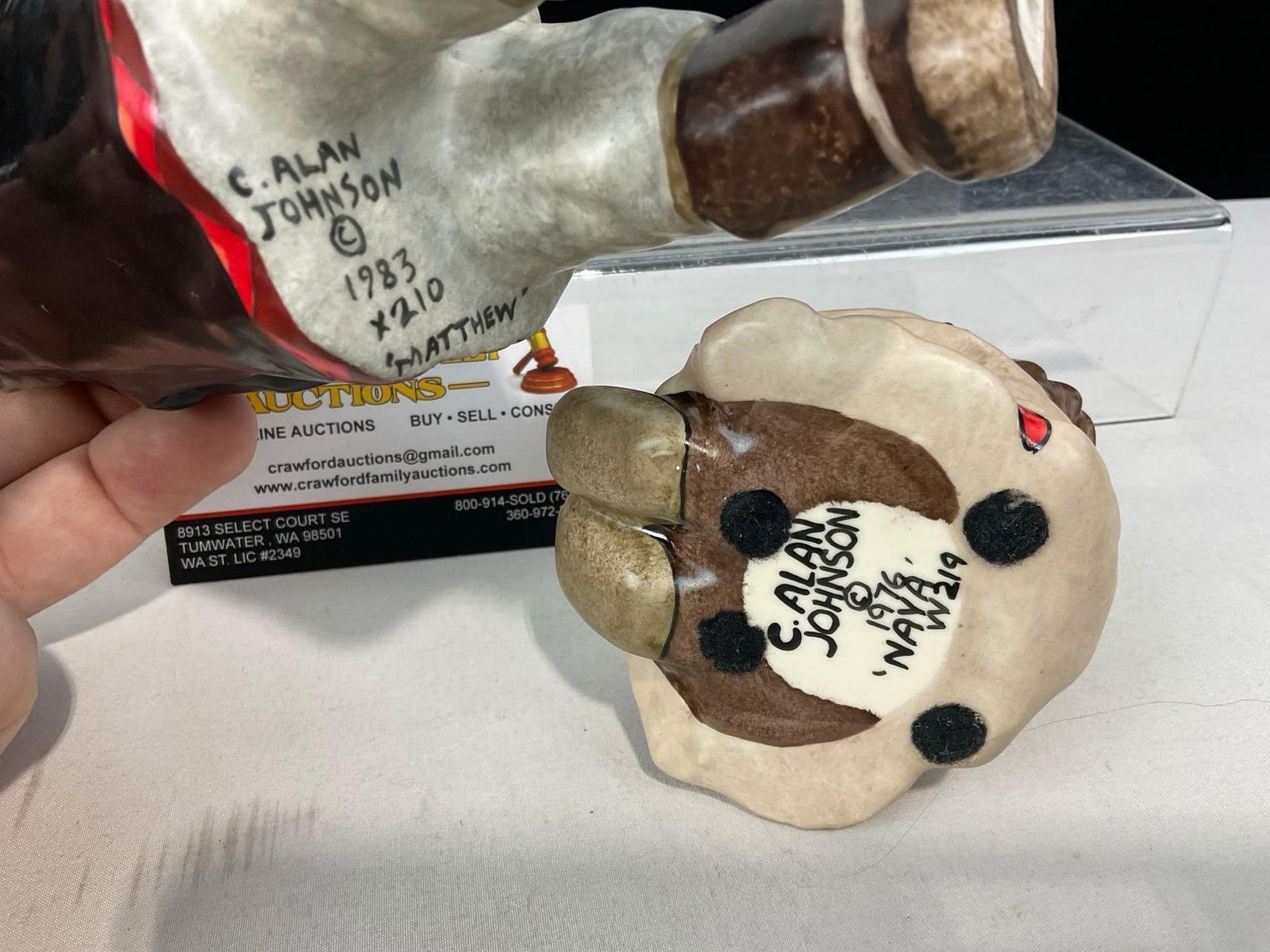 5 Alaskan Inuit Figures, Handpainted Pottery, Signed C. Alan Johnson, from 3x 1962, 1976 & 1983 - 6