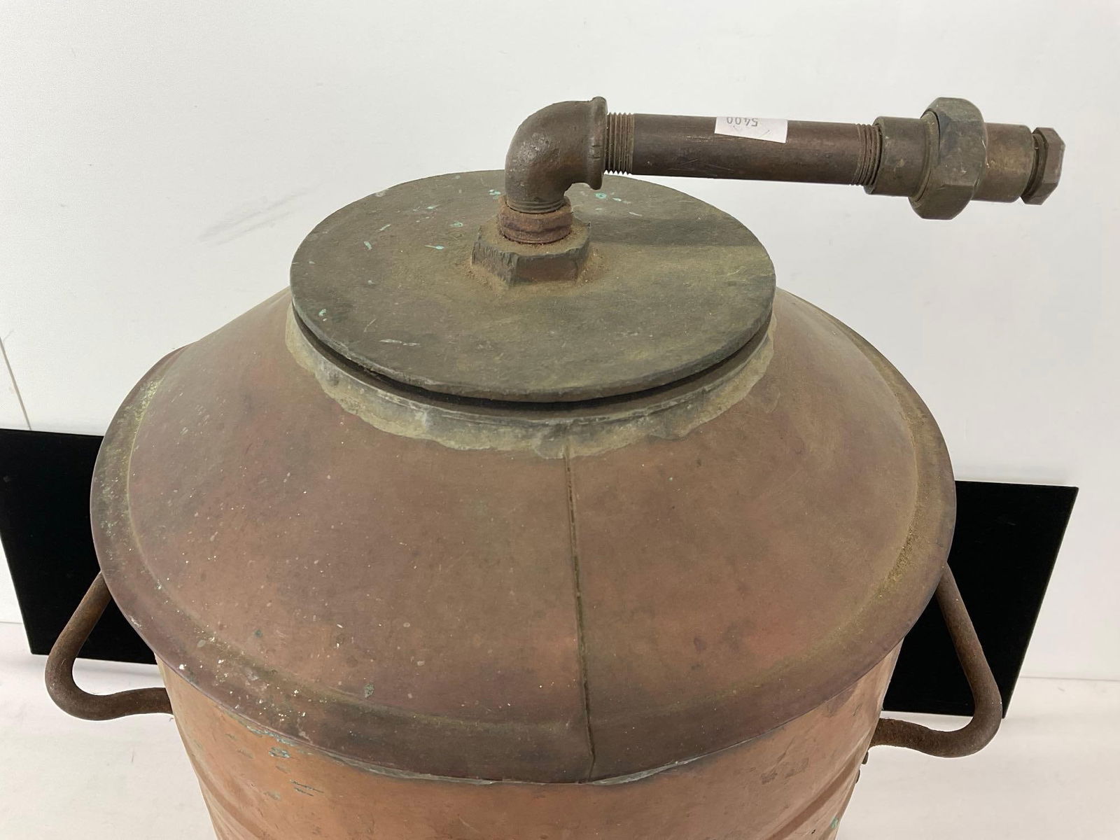 Antique Copper Boiler Water Tank, w/ handles, and welded top, pipe on top, 20h x 15w x 15d inches - 2