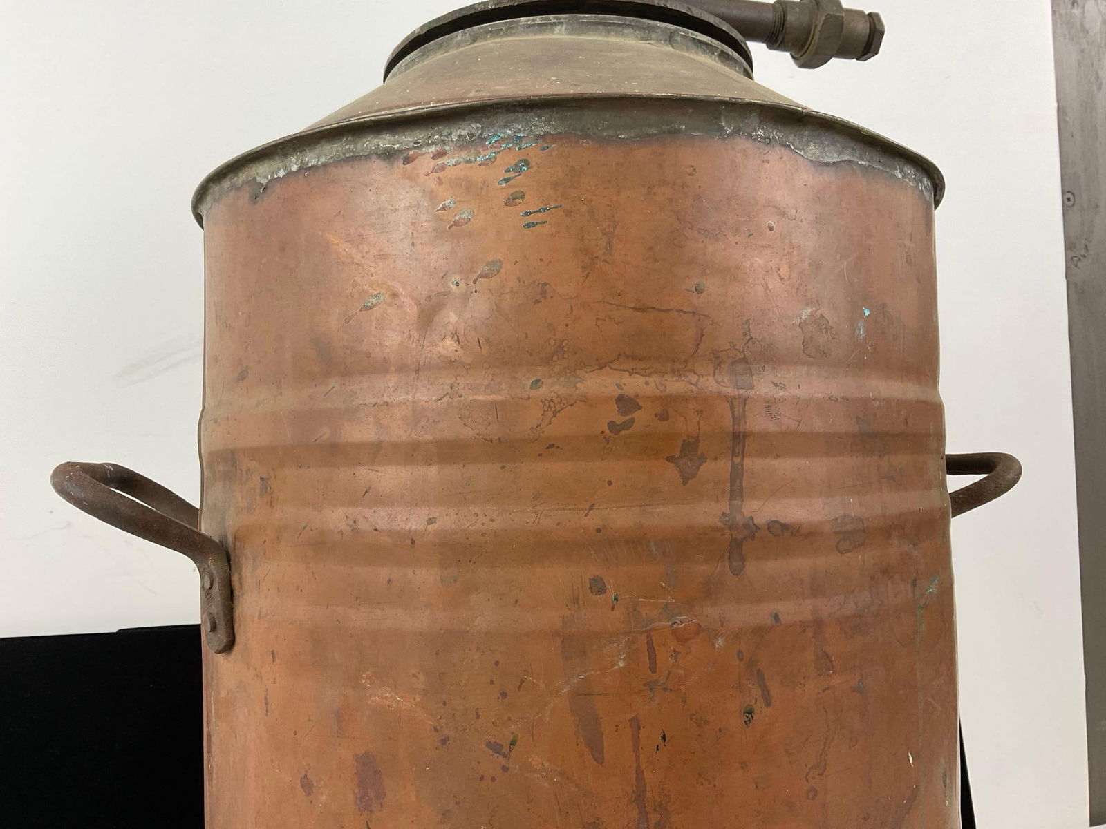 Antique Copper Boiler Water Tank, w/ handles, and welded top, pipe on top, 20h x 15w x 15d inches - 3