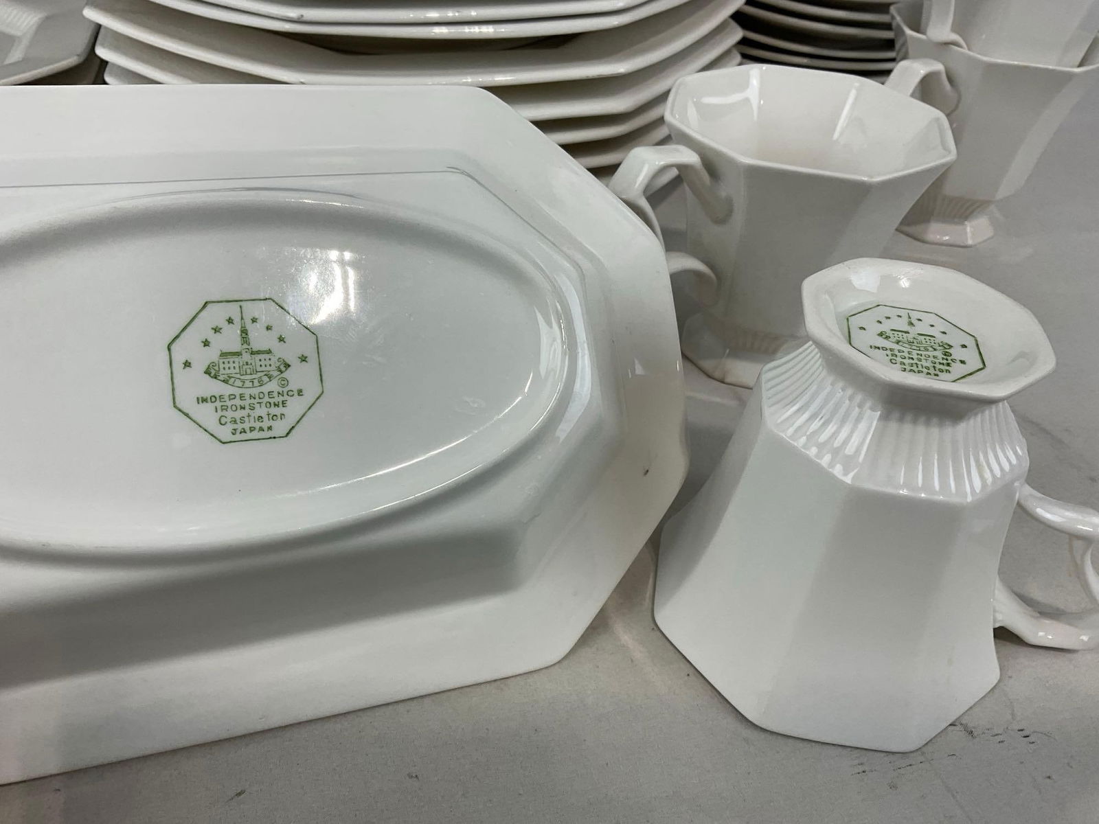 Set of Independence Ironstone Castleton Japan, 35 pieces, Plates, Saucers, Cups & Veg Bowl - 4