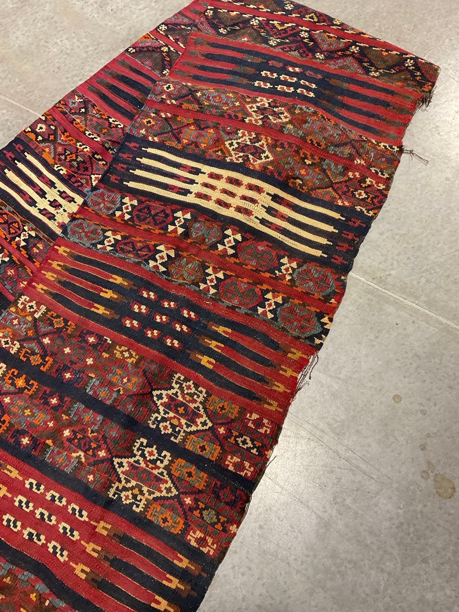 Antique Turkish Kilim Half-Rug, Finely detailed, Approx 148 x 26 inches, some wear - 3