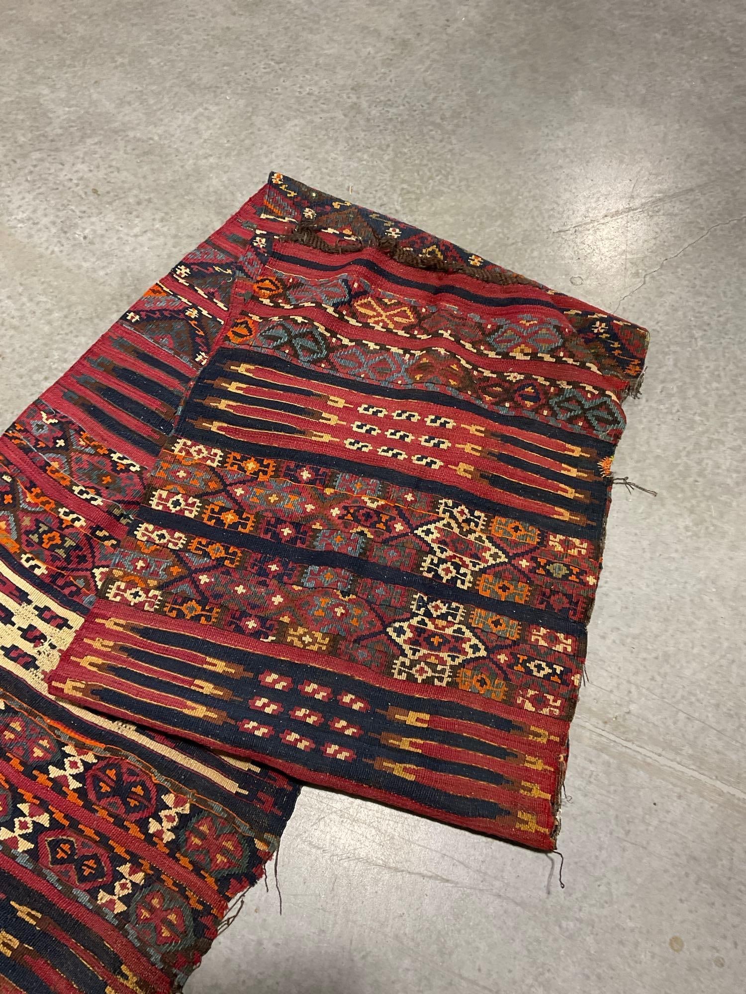 Antique Turkish Kilim Half-Rug, Finely detailed, Approx 148 x 26 inches, some wear - 4