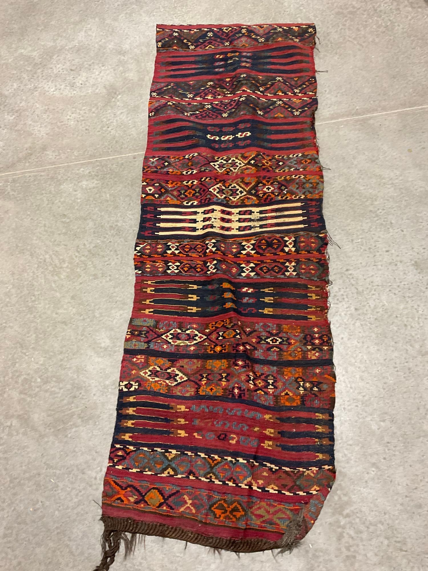 Antique Turkish Kilim Half-Rug, Finely detailed, Approx 148 x 26 inches, some wear - 5