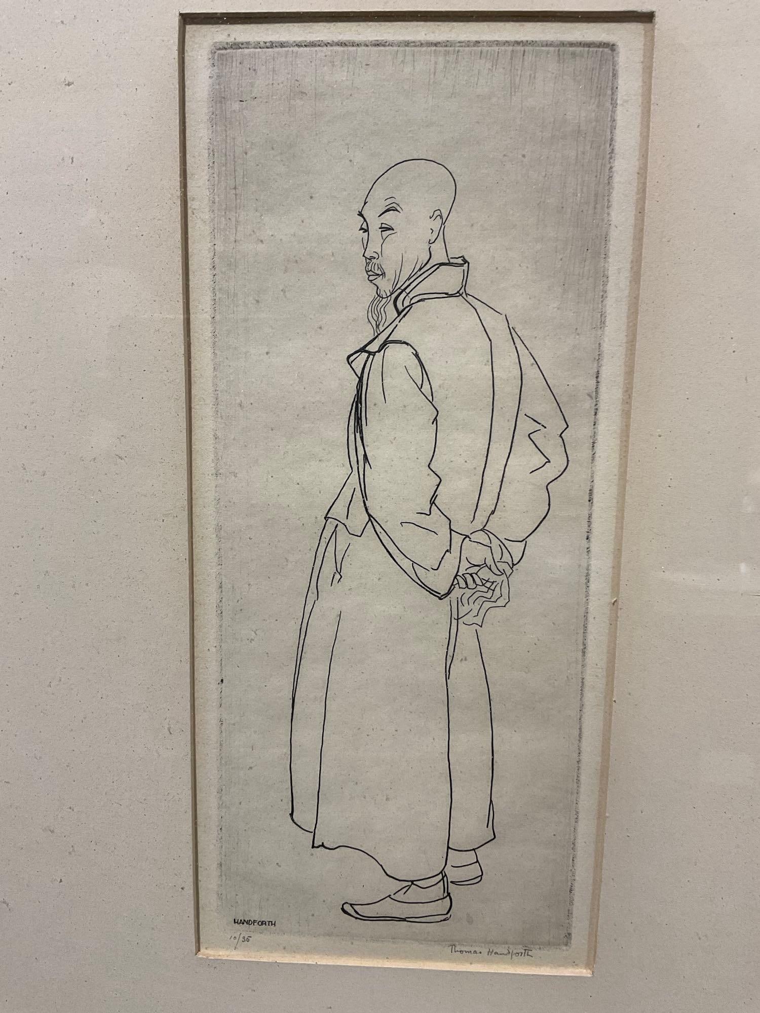 Pair of Framed Thomas Handforth Drawing Prints, Chinese Man & Young Girl, larger is 20x15 inches - 2