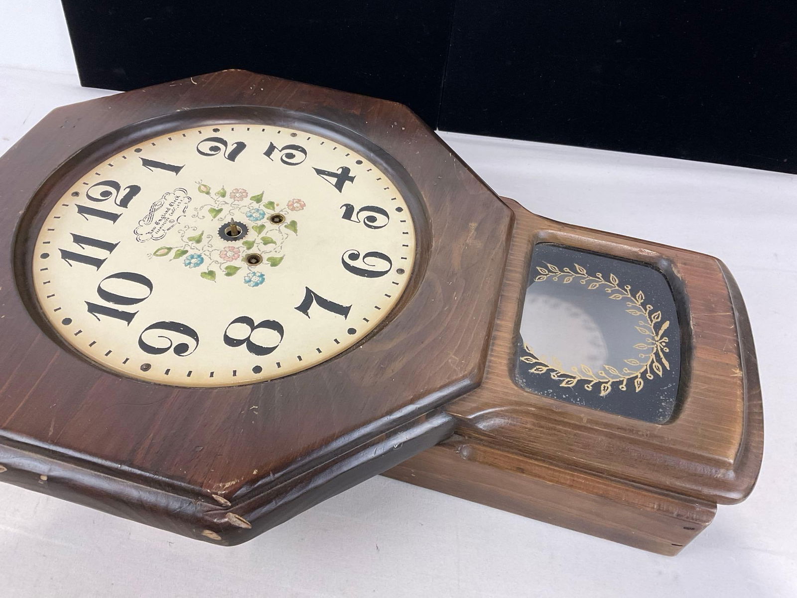 Vintage New England Clock Co Wall Clock Case & Movement only, missing parts, 22h x 16w x 5d inches - 3
