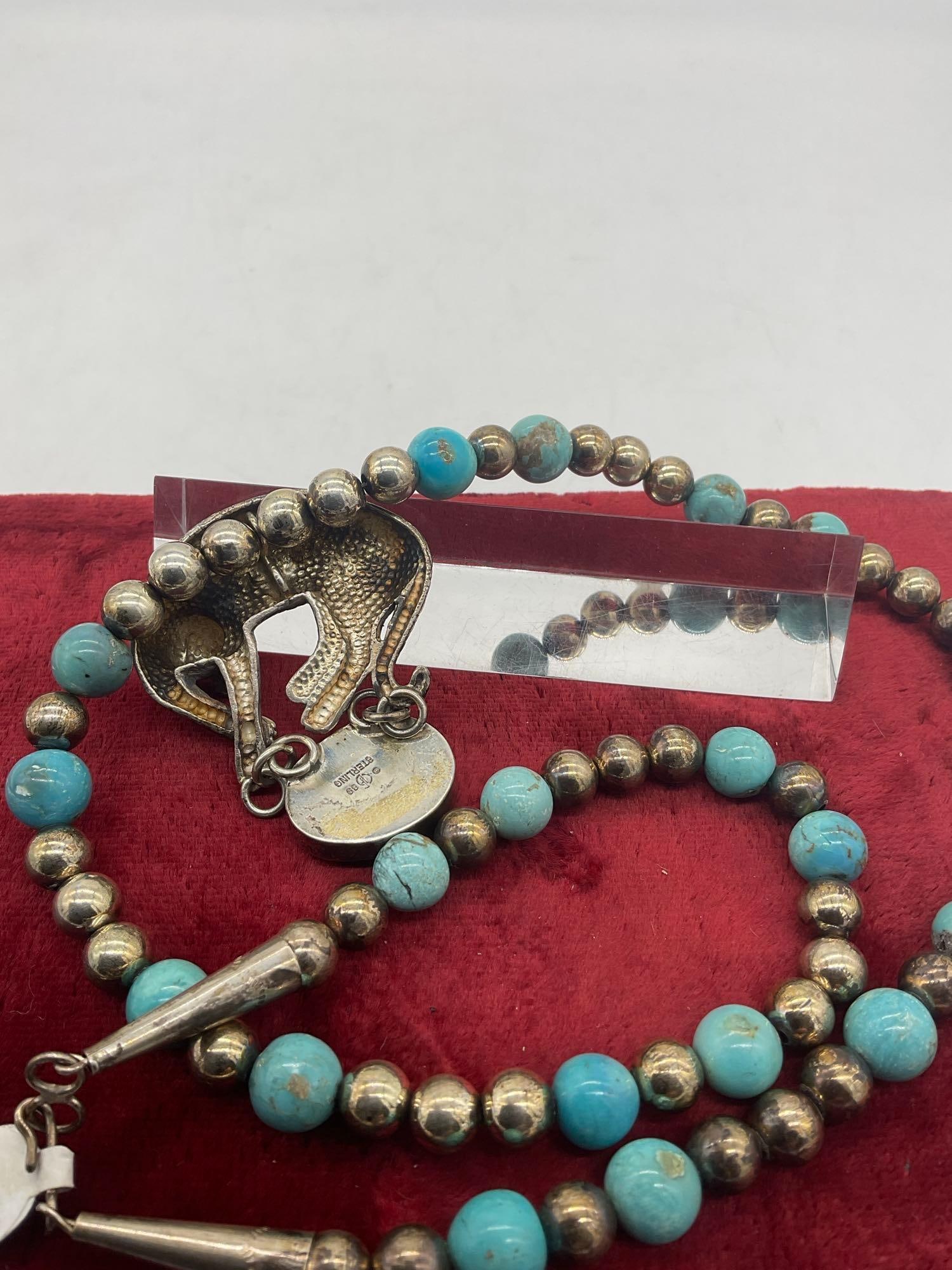 Amazing 1989 Carol Felley Sterling silver & turquoise spotted leopard pendant necklace - 5