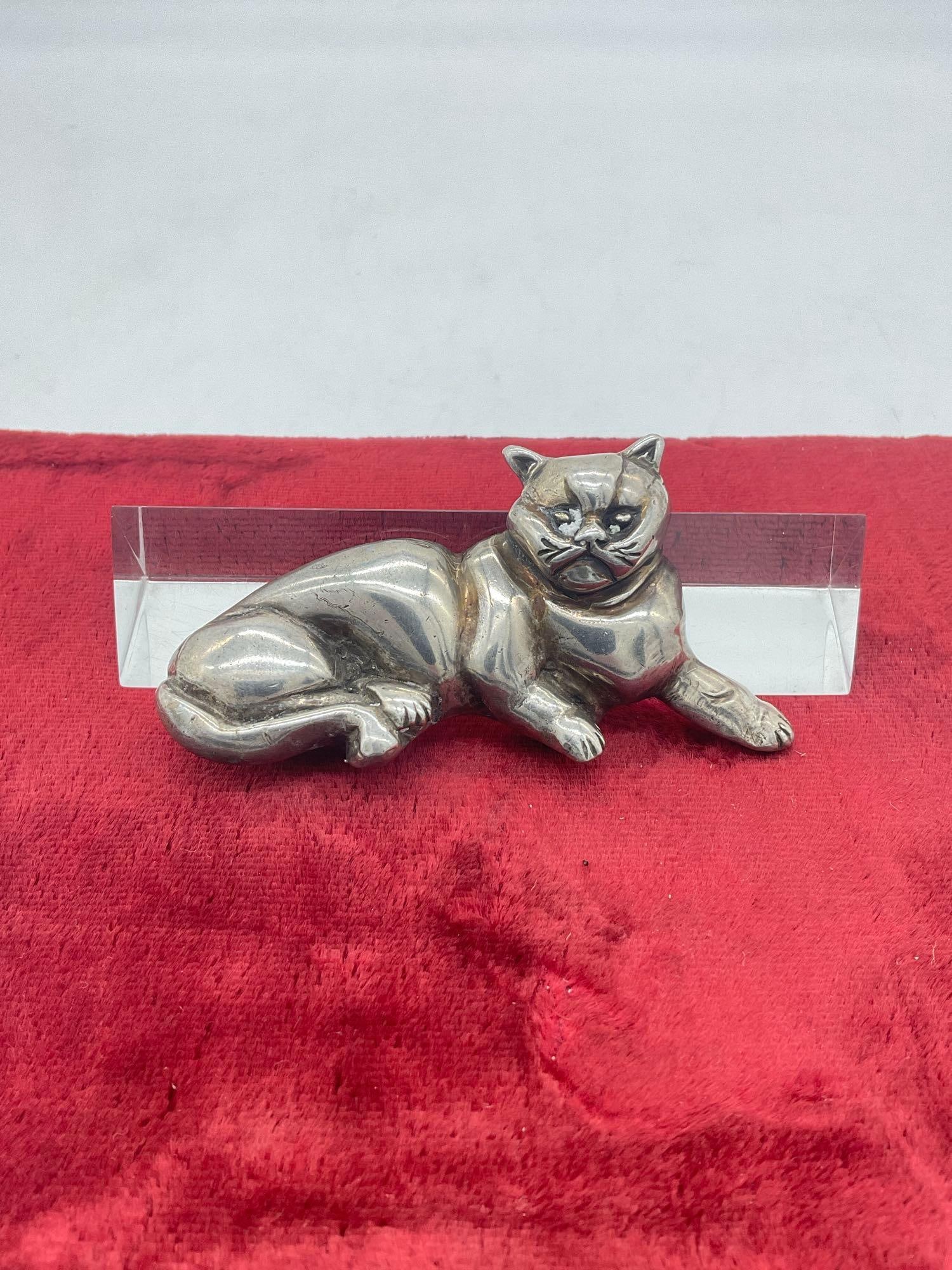 Vintage Carol Felley heavy sterling silver 1989 Frumpy cat pendant - 51 grams: JC-5320 