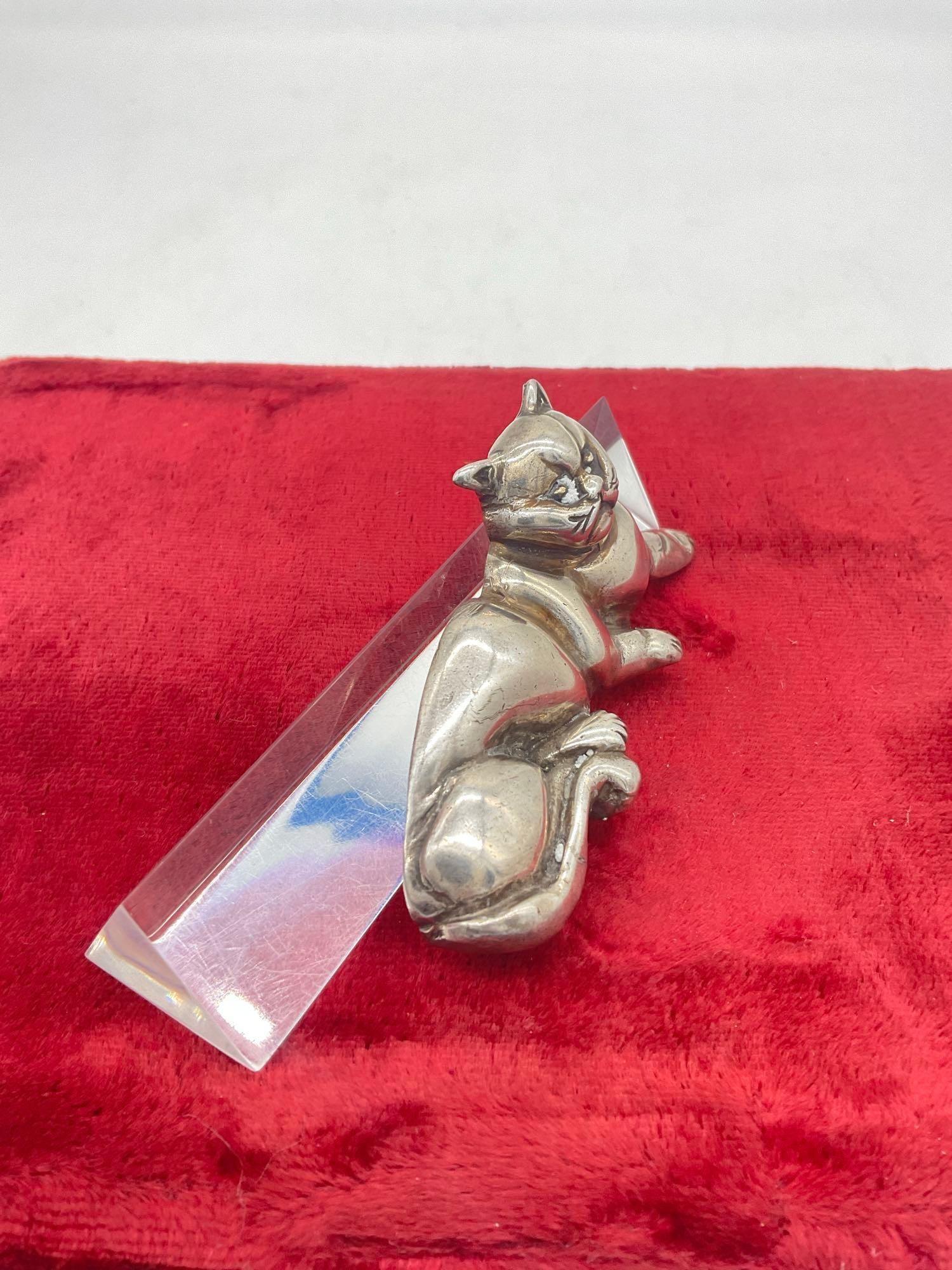 Vintage Carol Felley heavy sterling silver 1989 Frumpy cat pendant - 51 grams - 2