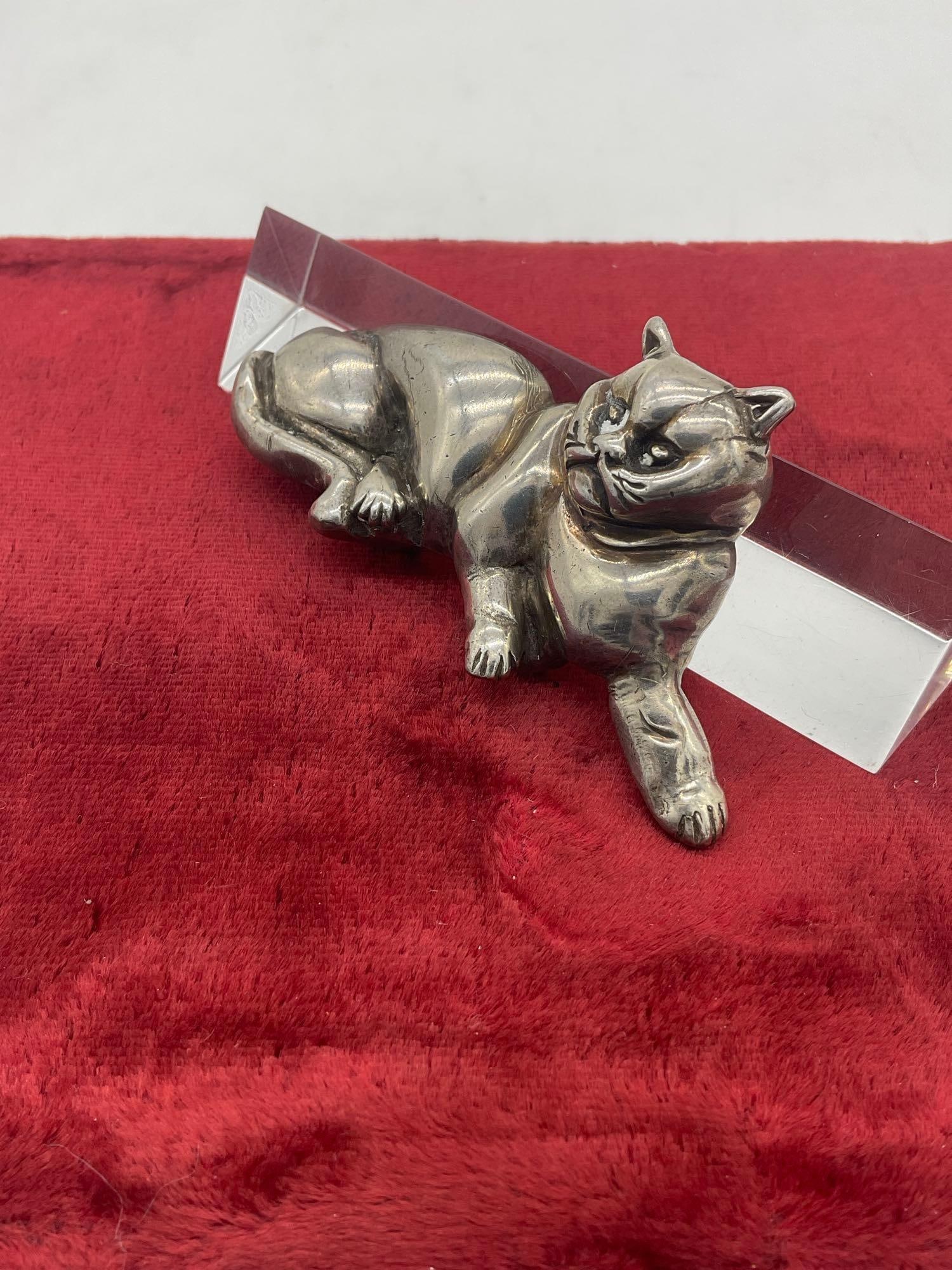 Vintage Carol Felley heavy sterling silver 1989 Frumpy cat pendant - 51 grams - 3