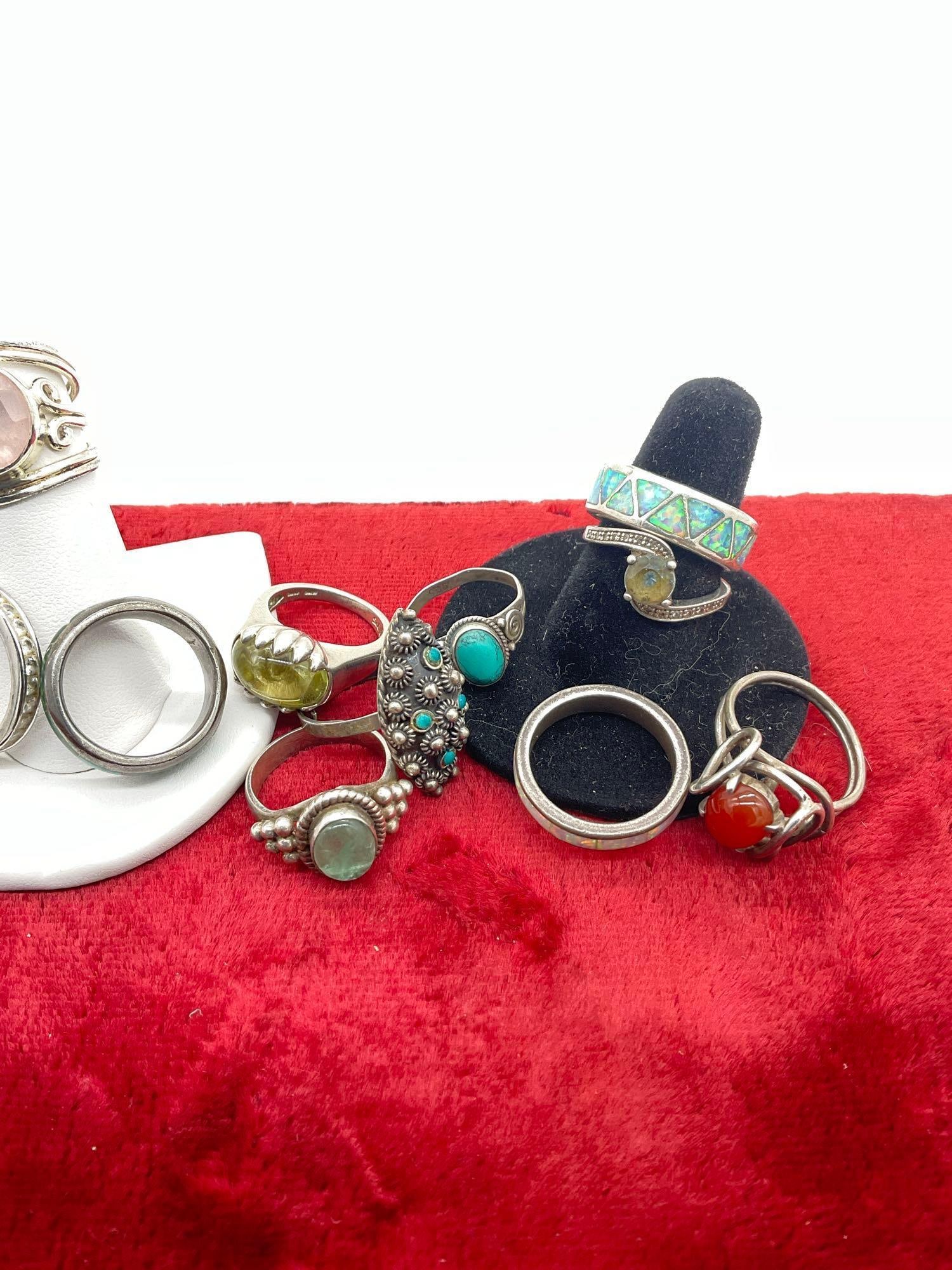 Fine selection of 11 sterling silver rings in various styles w/ crystal & stone settings - 3