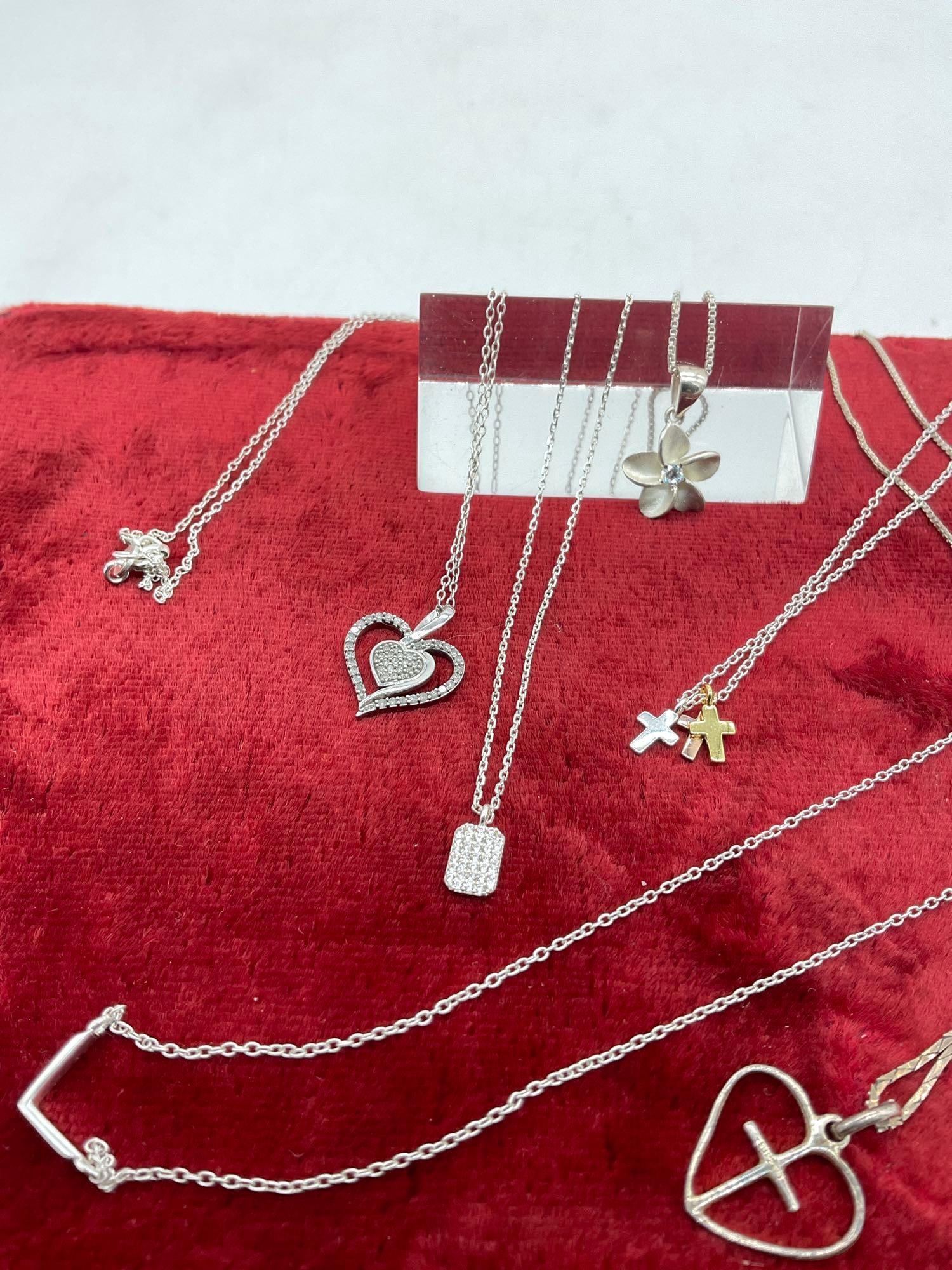 6 Sterling silver necklaces and pendants in various styles - see desc - 2