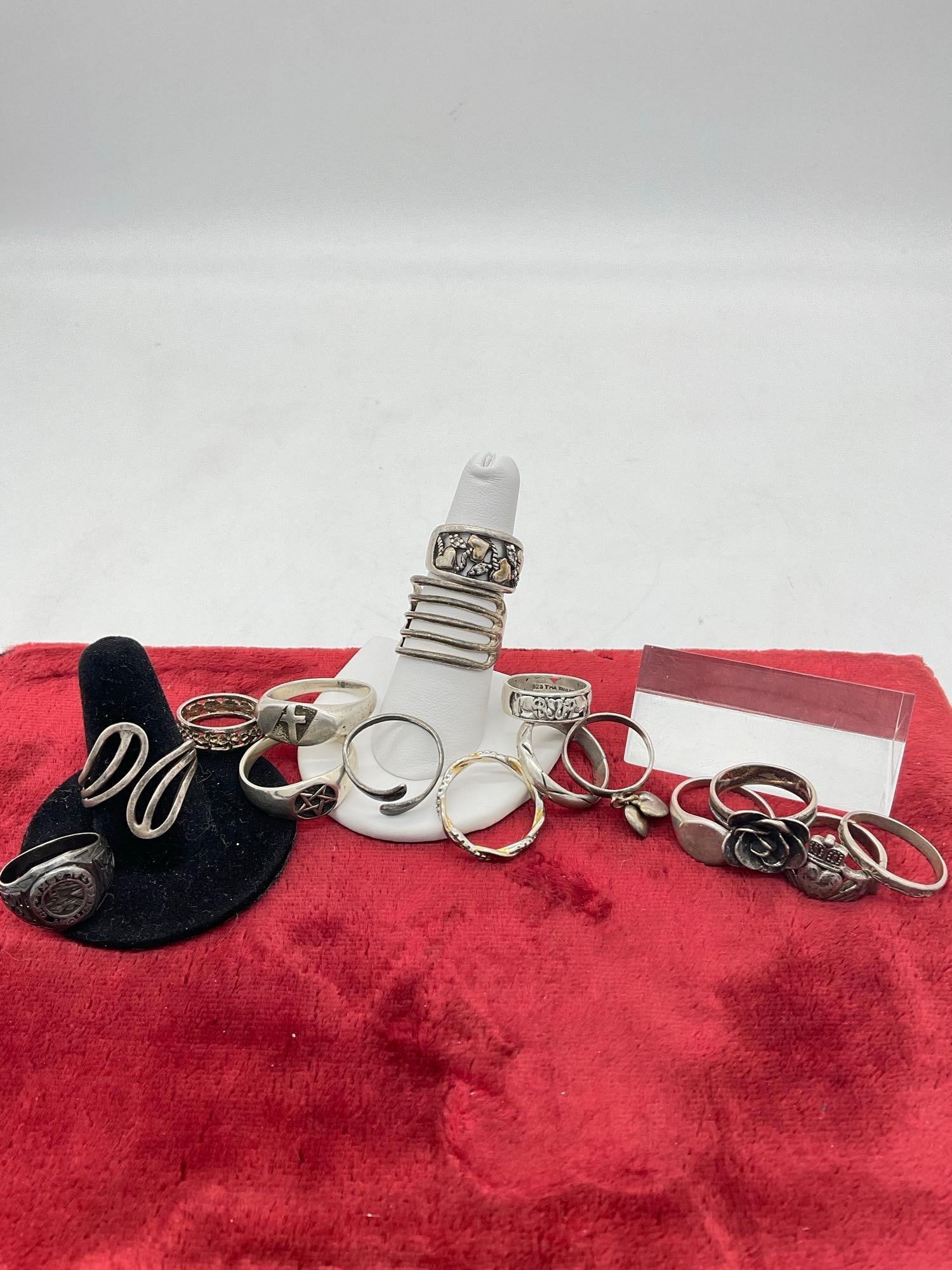 16 Sterling silver rings in various styles, sizes and designs see pics (1 of 5)