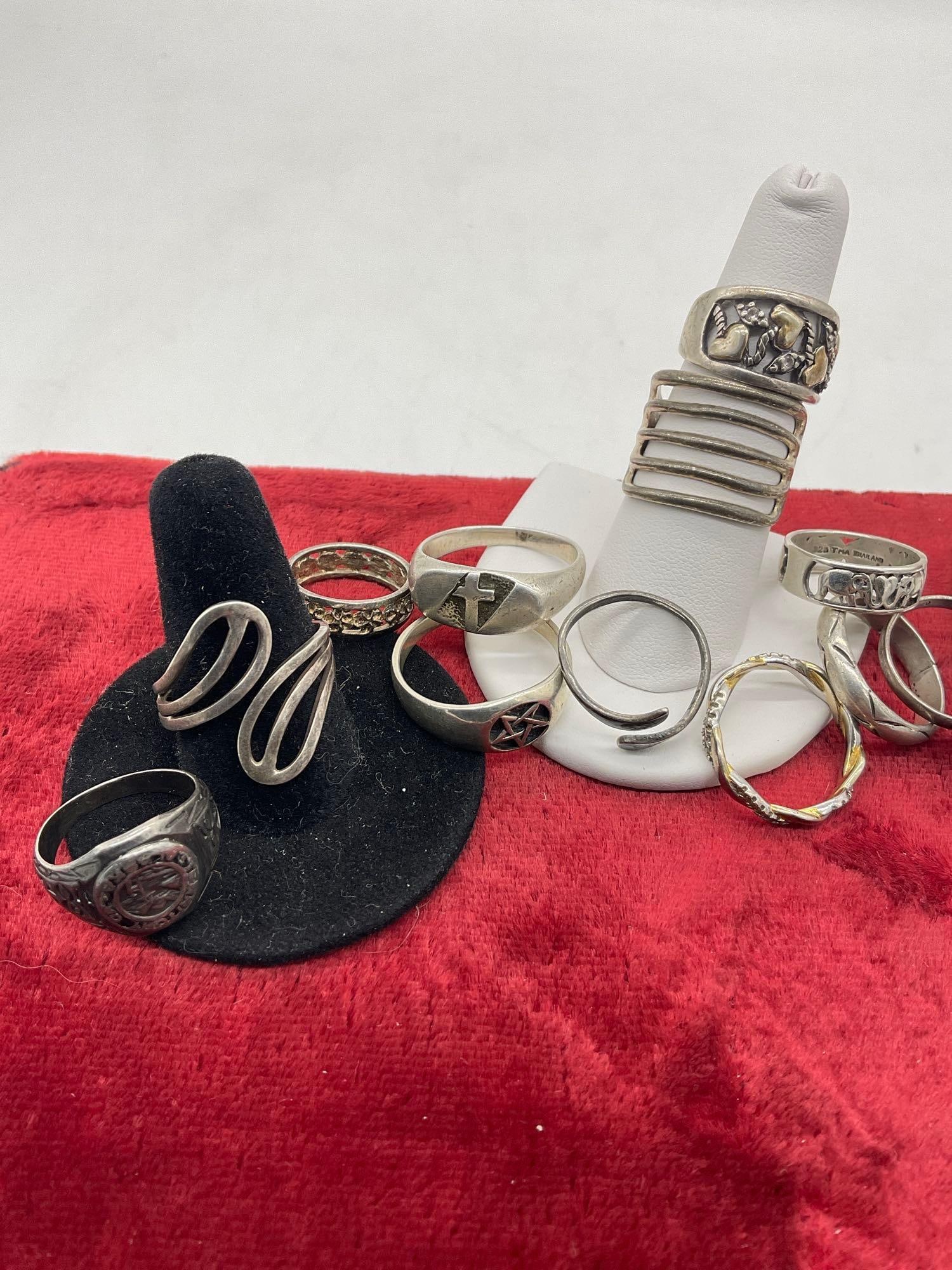 16 Sterling silver rings in various styles, sizes and designs see pics - 2