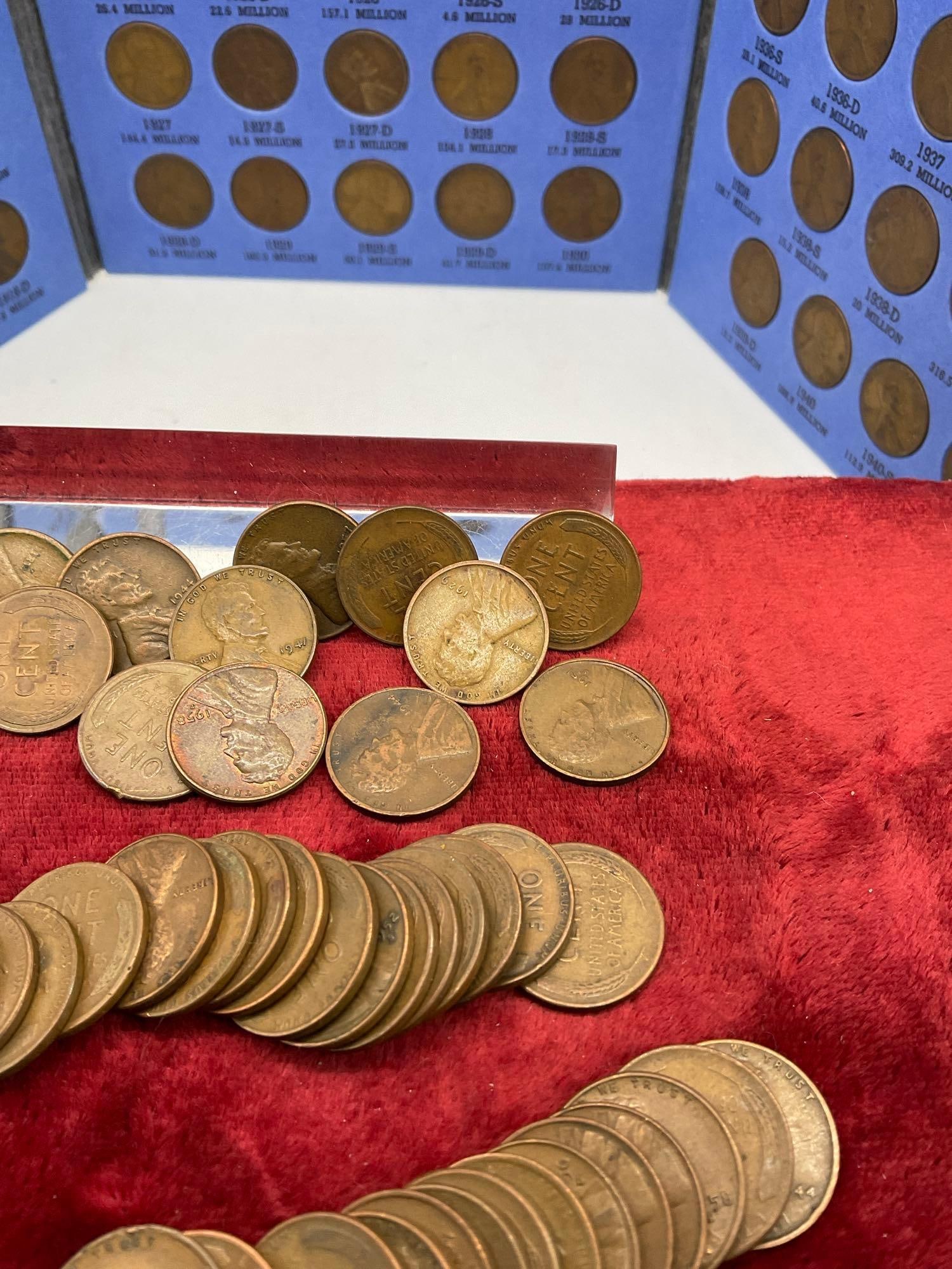 Lincoln Cent album partially full, 1909-1940 + approx 50 mixed date wheat pennies - 3