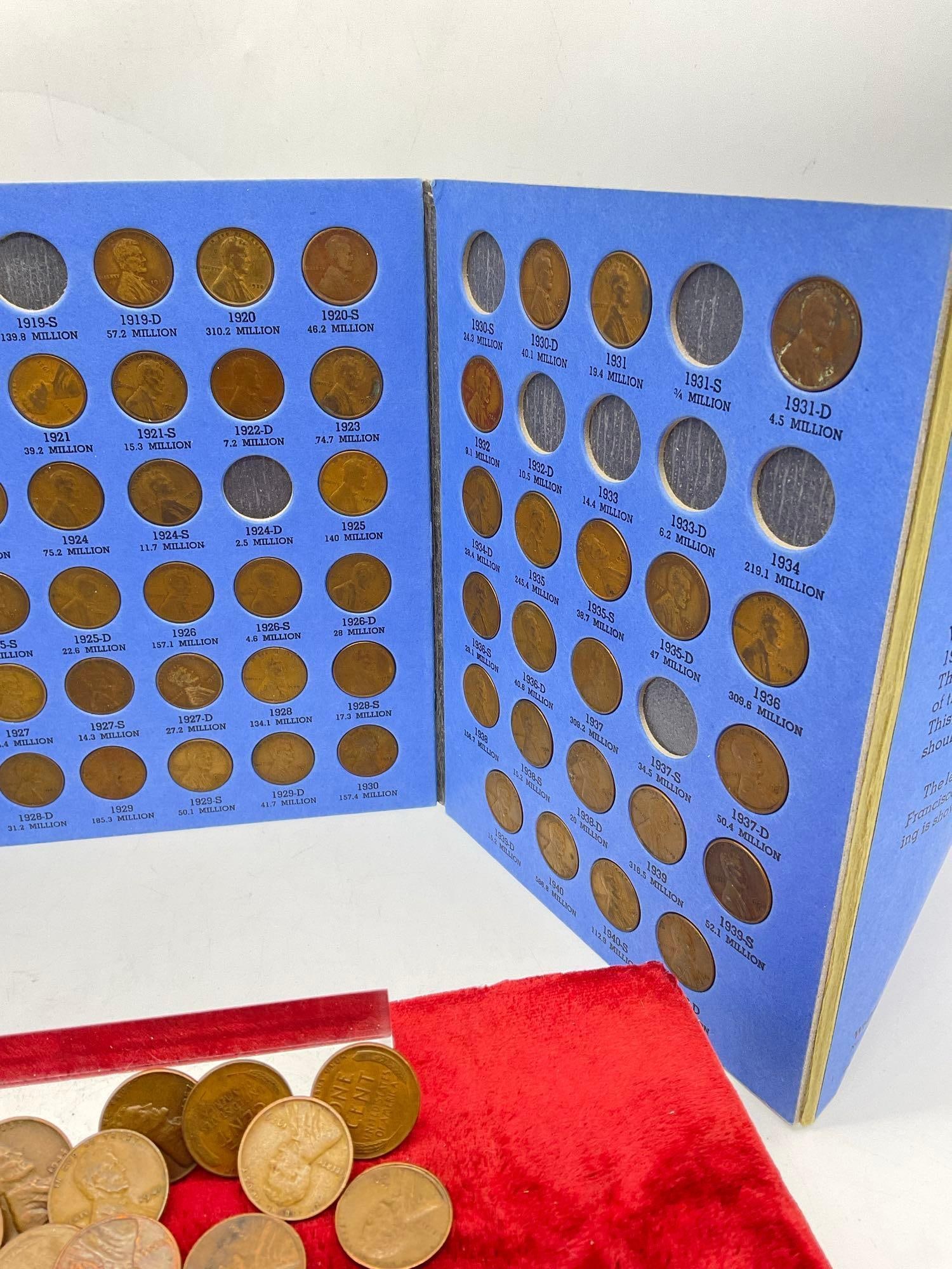 Lincoln Cent album partially full, 1909-1940 + approx 50 mixed date wheat pennies - 6