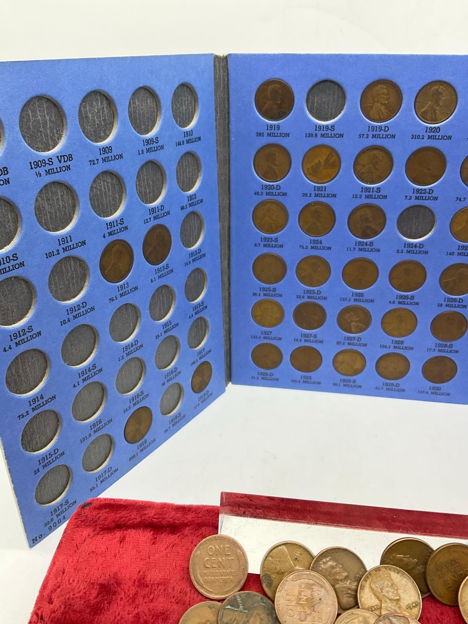 Lincoln Cent album partially full, 1909-1940 + approx 50 mixed date wheat pennies - 7
