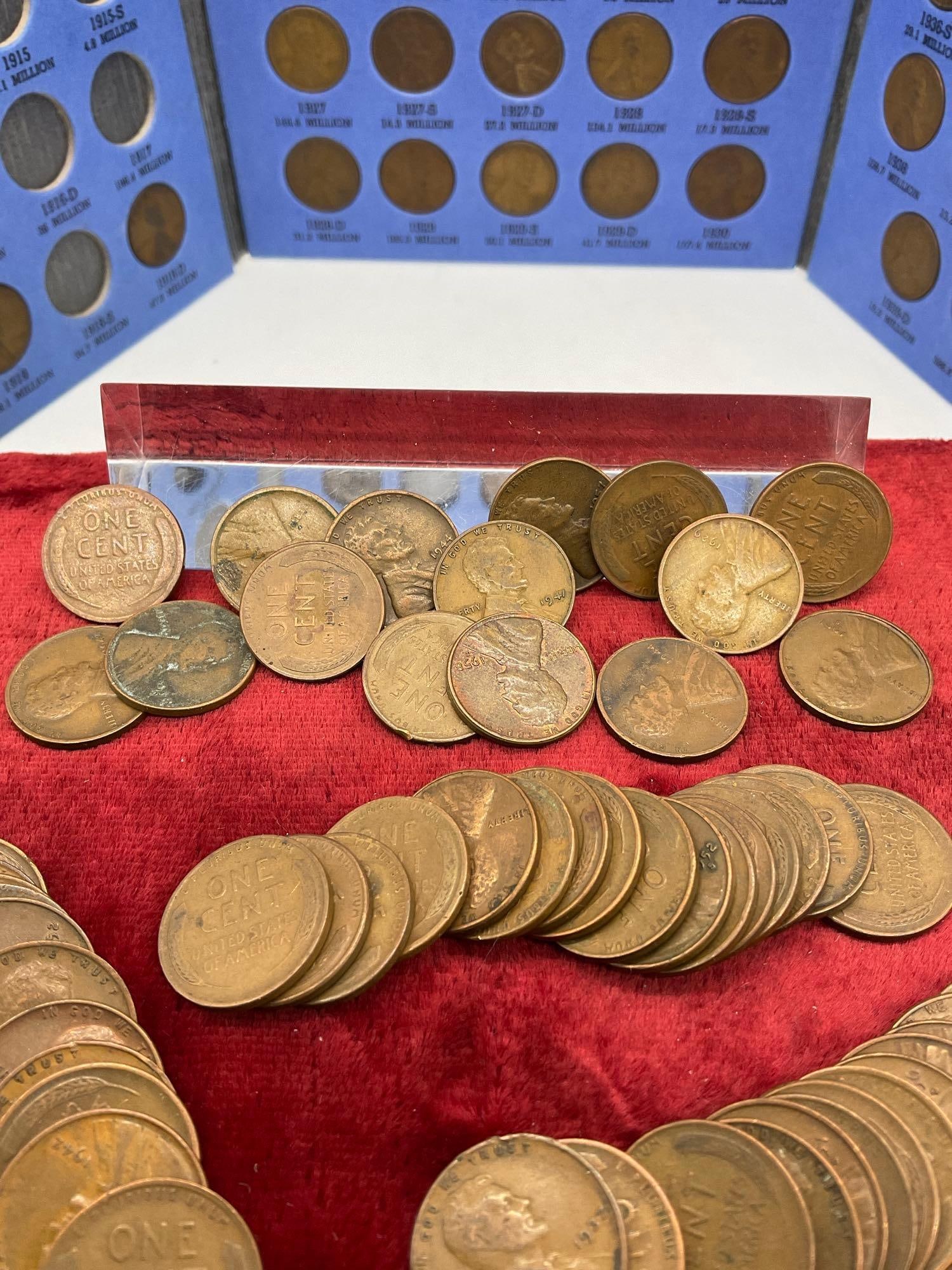Lincoln Cent album partially full, 1909-1940 + approx 50 mixed date wheat pennies - 8