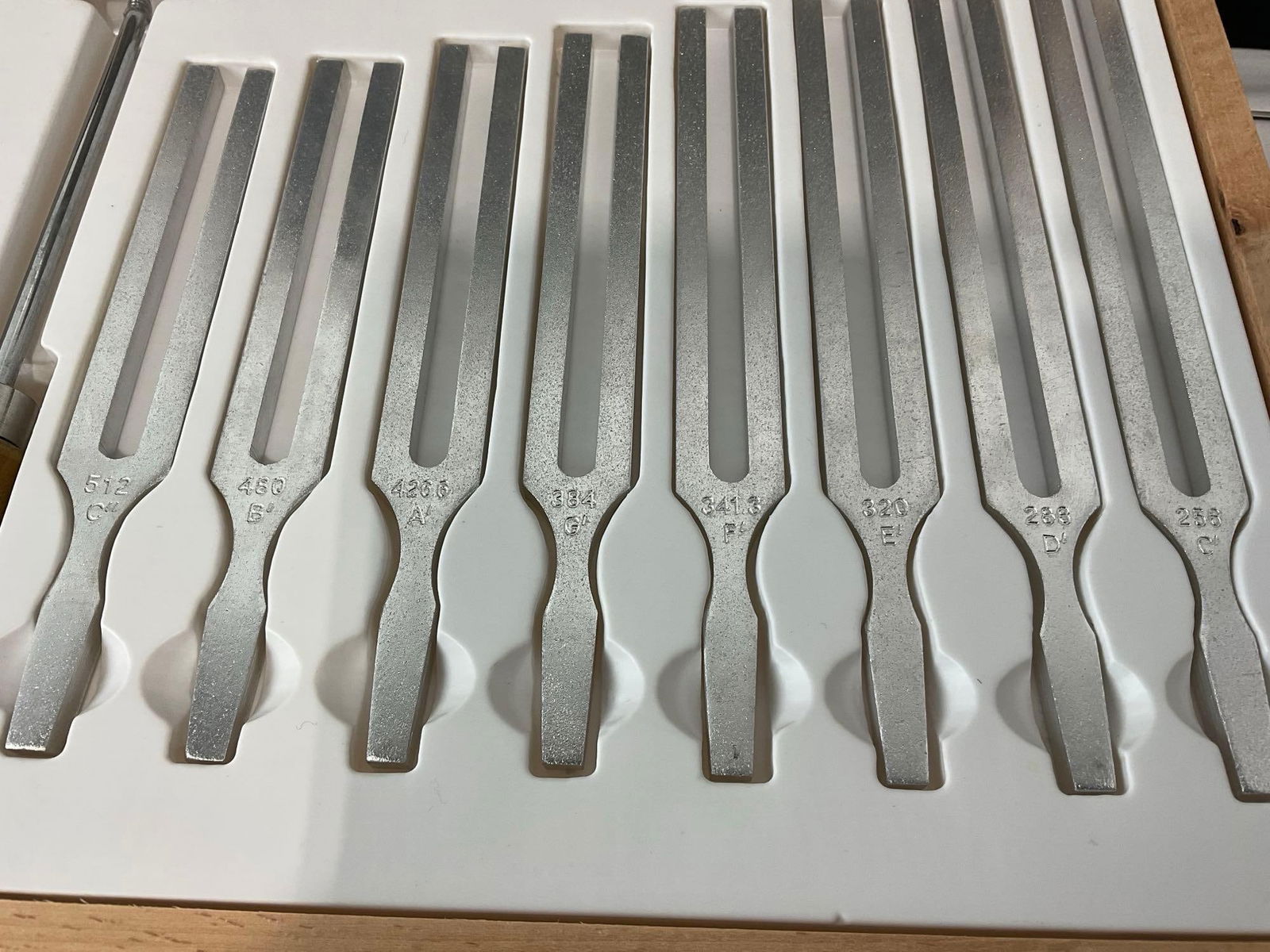Aluminum Tuning Fork Set w/ Mallet & Wooden Case, 3h x 12w x 10d inches - 3