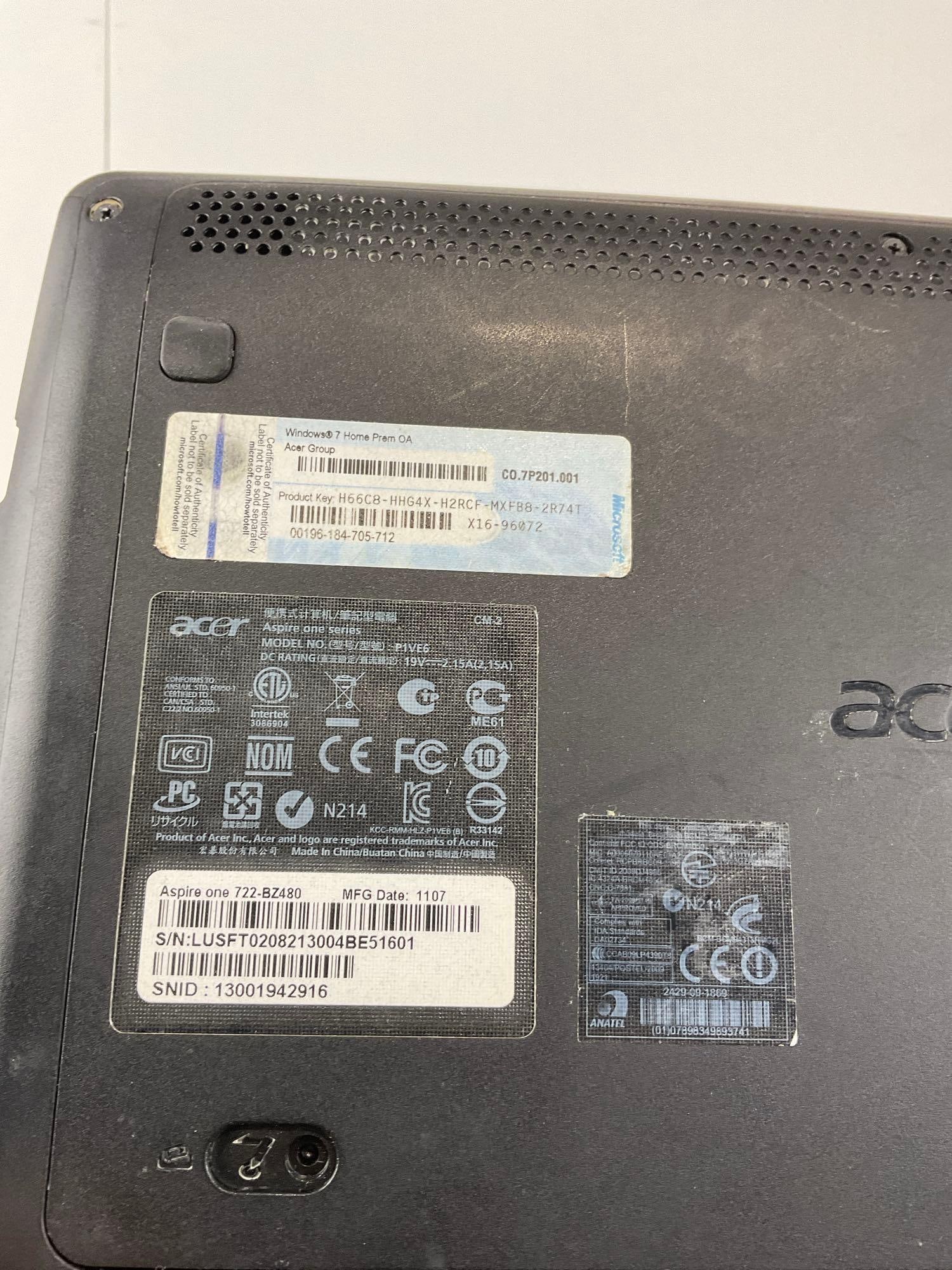 2011 Acer Aspire One 722 Netbook, Older model, tested & working, Windows 7, very portable - 6