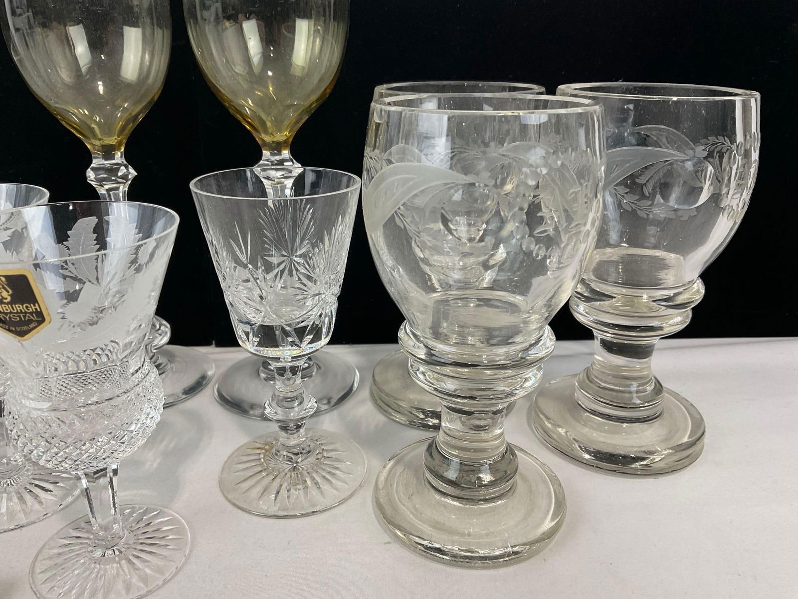 11 pieces of Crystal, Edinburgh Cordial Glasses, Kusak Cut Glass Berlin Pattern & Libbey Goblets - 3