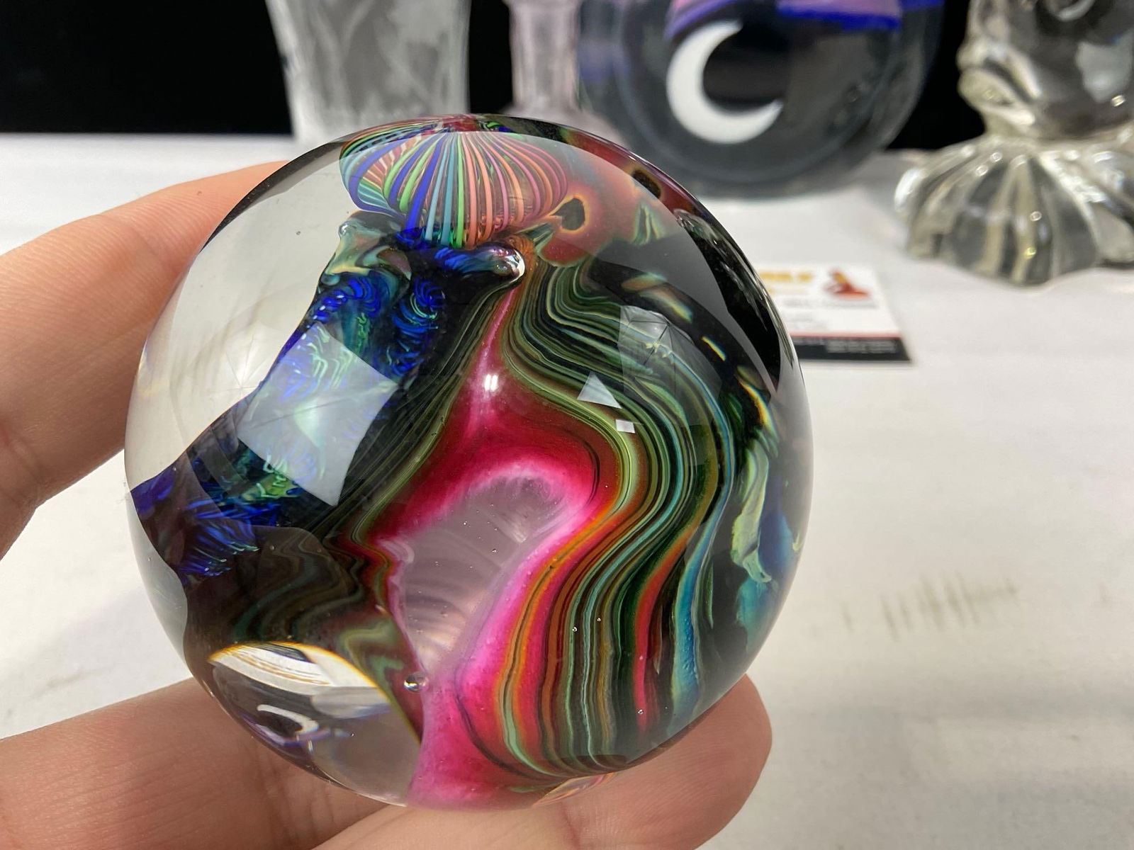 3 Paperweights, 1 signed, Viking Clear Crystal Angelfish & Vinegar Bottle - 2