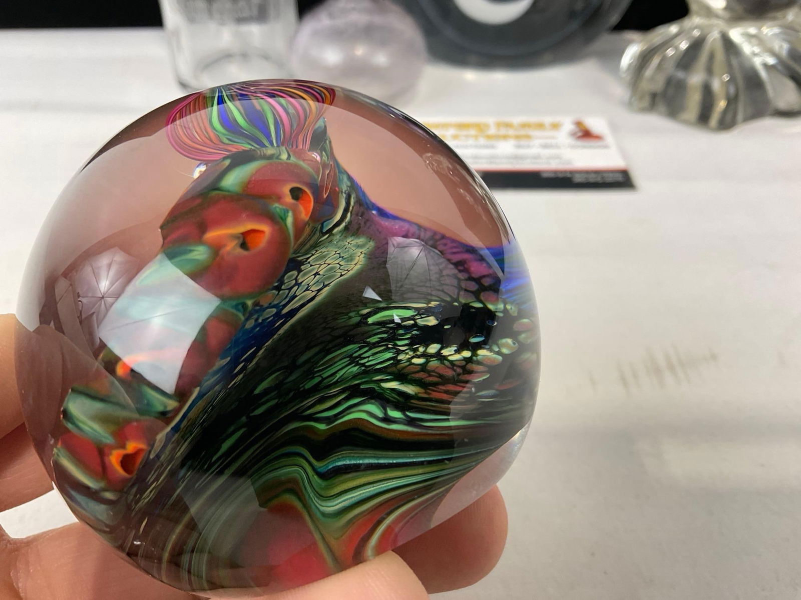 3 Paperweights, 1 signed, Viking Clear Crystal Angelfish & Vinegar Bottle - 3