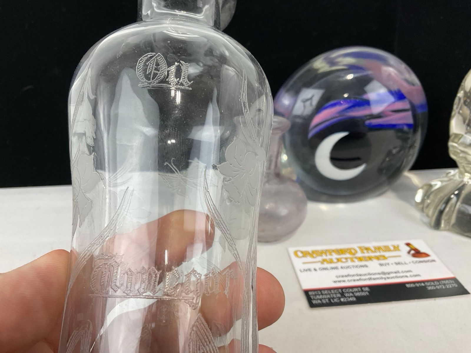 3 Paperweights, 1 signed, Viking Clear Crystal Angelfish & Vinegar Bottle - 4