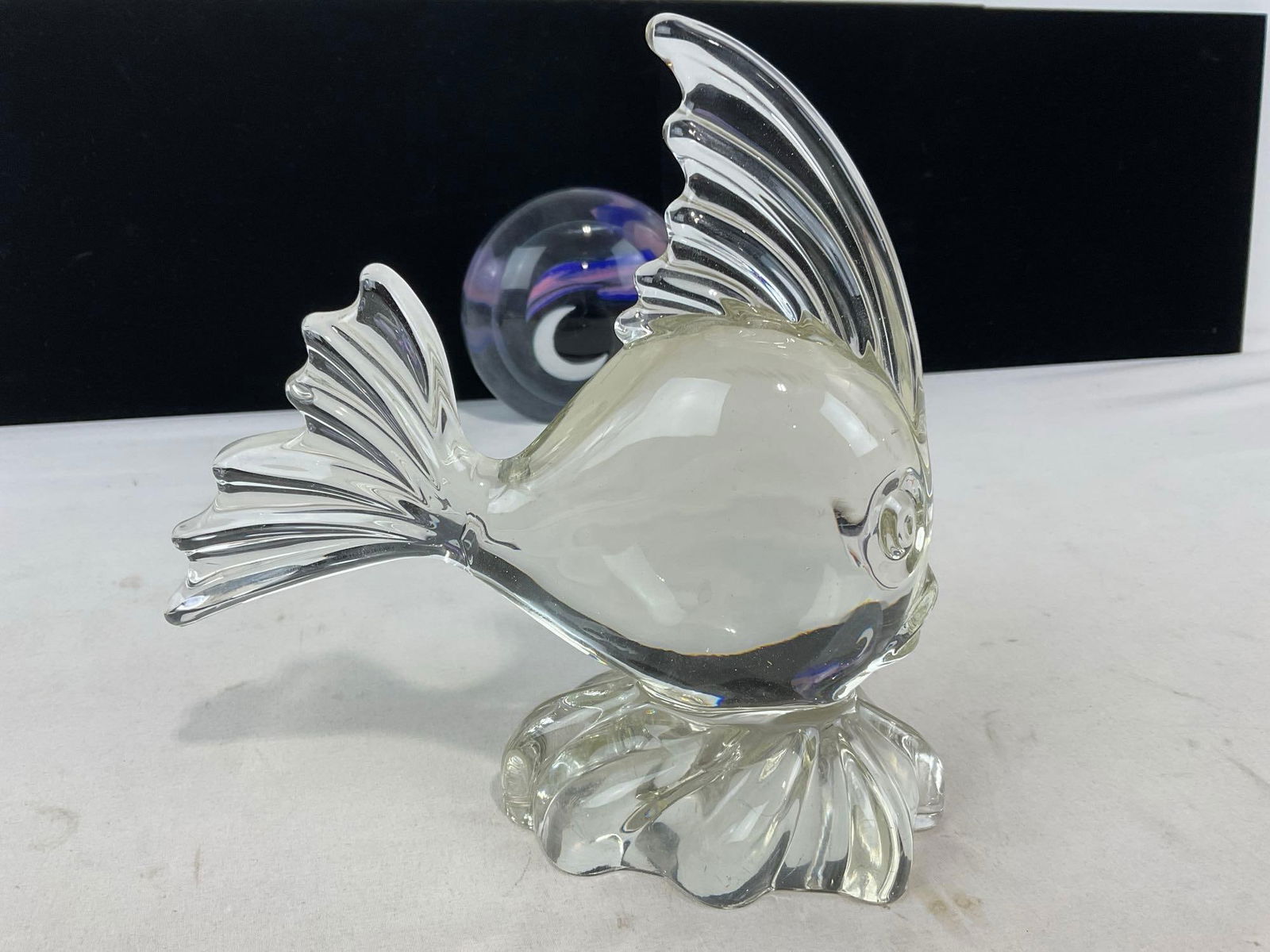 3 Paperweights, 1 signed, Viking Clear Crystal Angelfish & Vinegar Bottle - 6