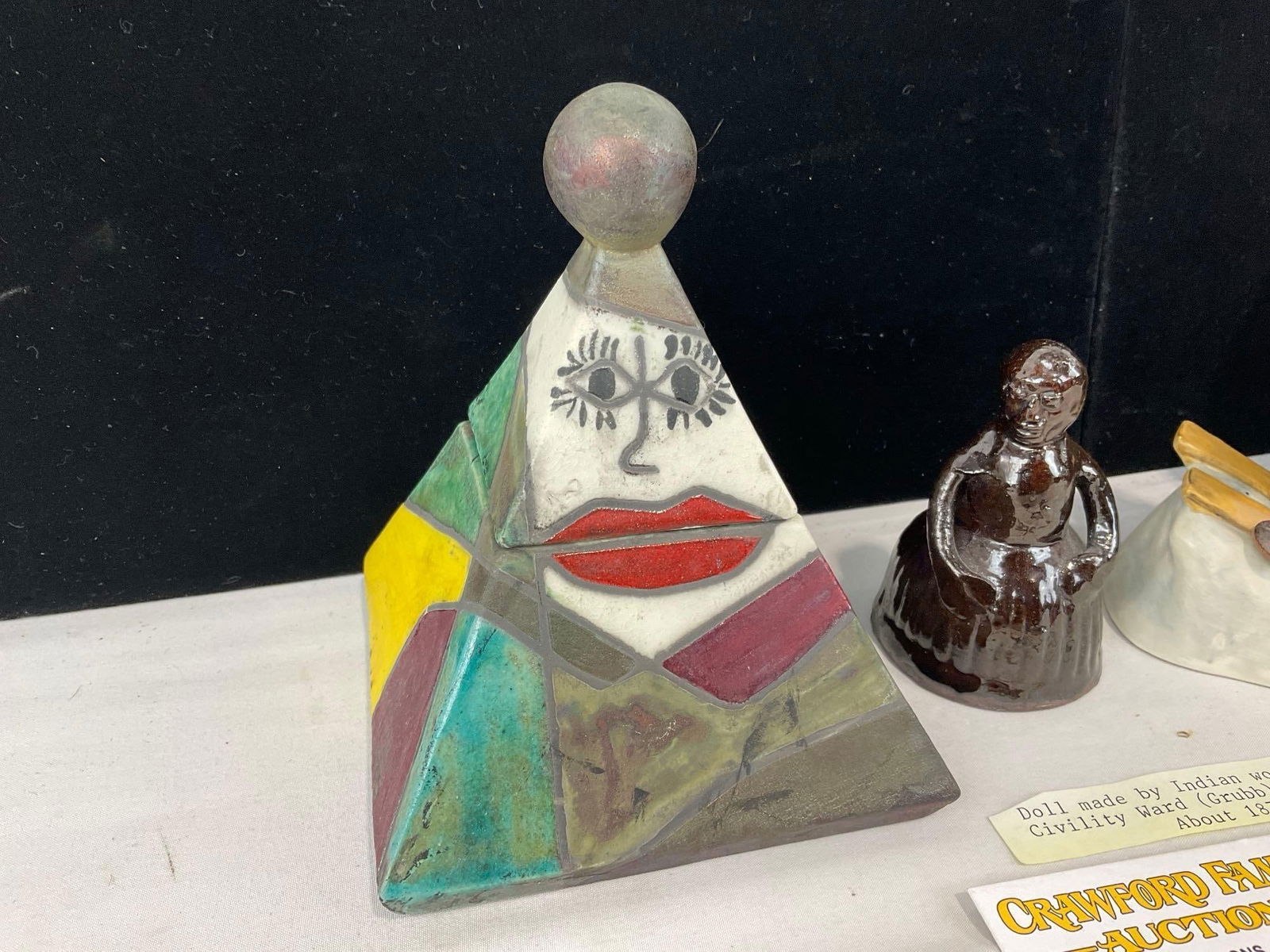 Antique Native Am. Pottery Doll 1870, Hummel Figure Skier #59, Weller Planter & Pyramid Trinket Box - 3