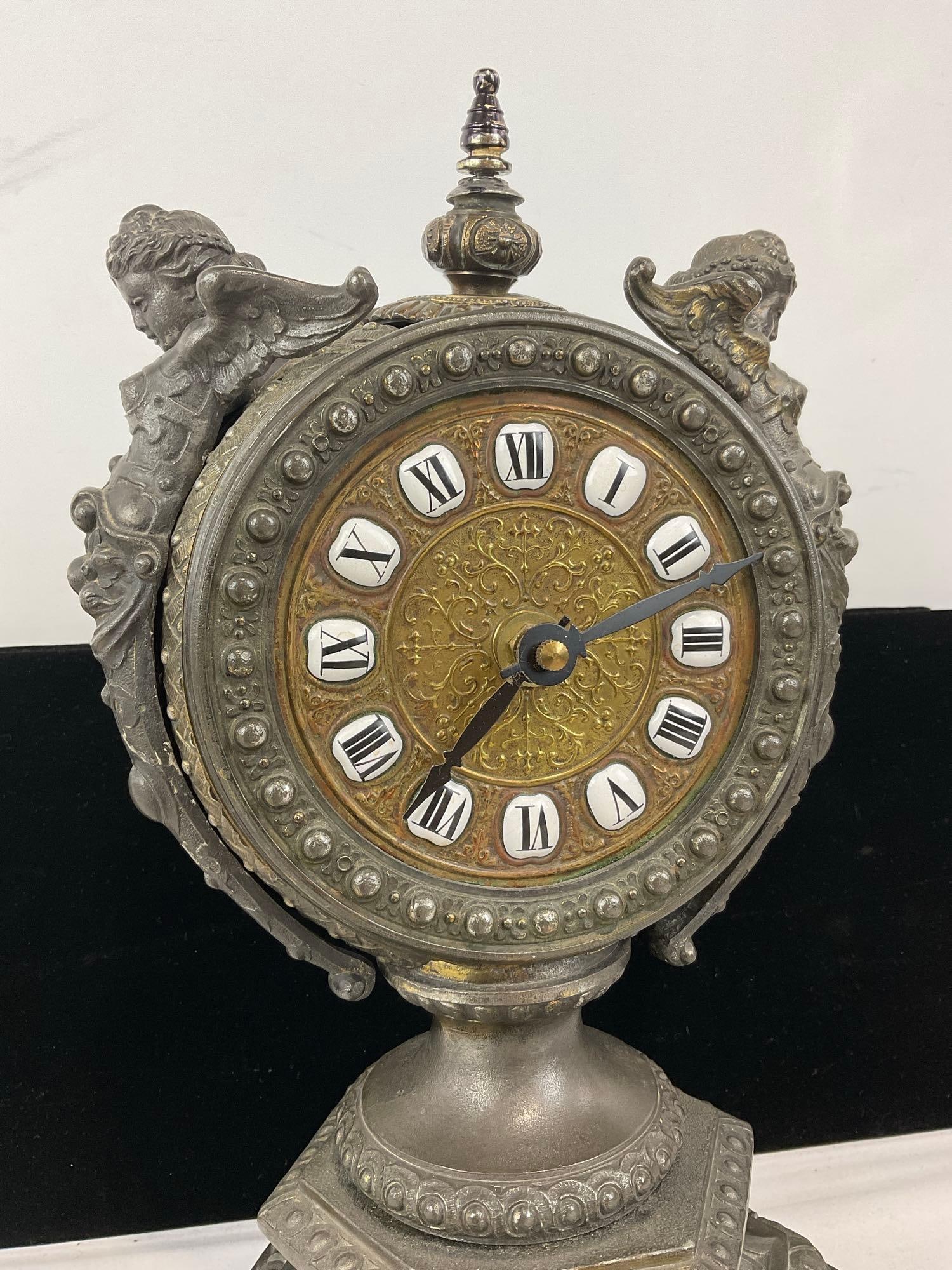Ornate Mantel Clock, Cast Metal, poss Spelter, no internals or movement, Enamel Numbers, some wear - 2