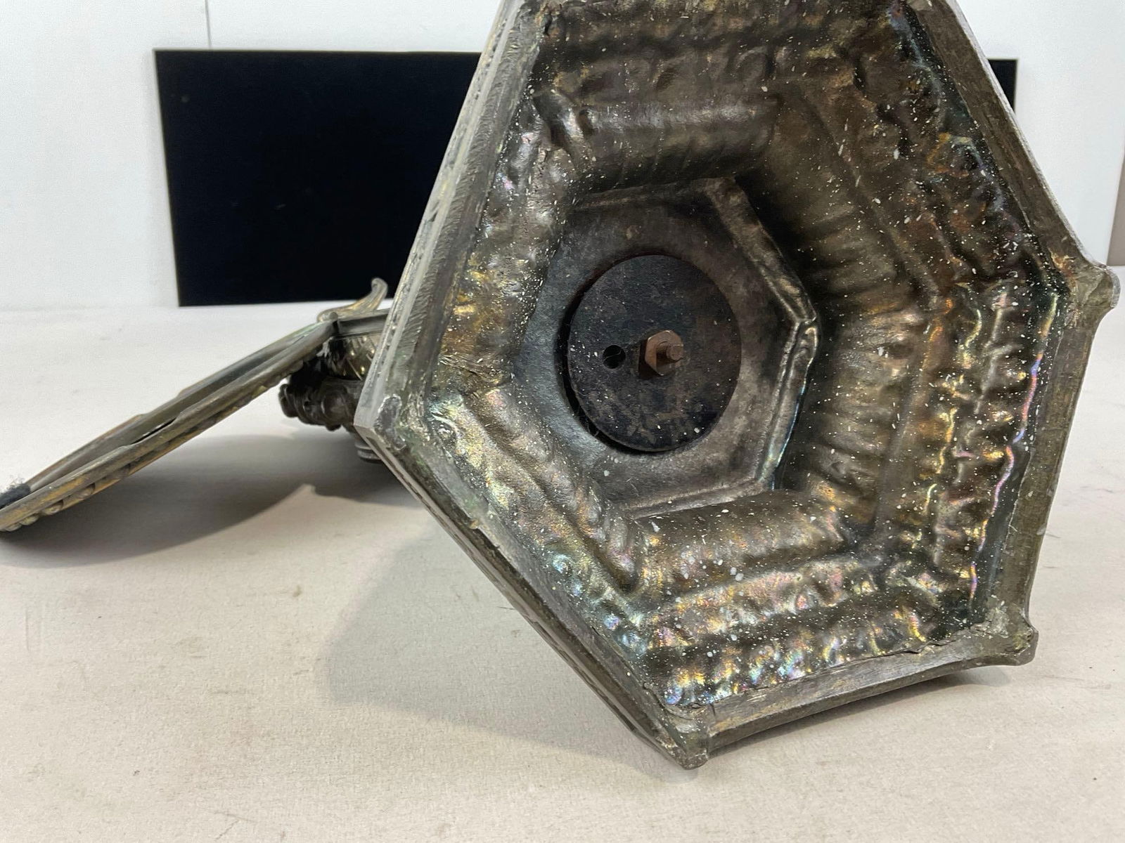 Ornate Mantel Clock, Cast Metal, poss Spelter, no internals or movement, Enamel Numbers, some wear - 5