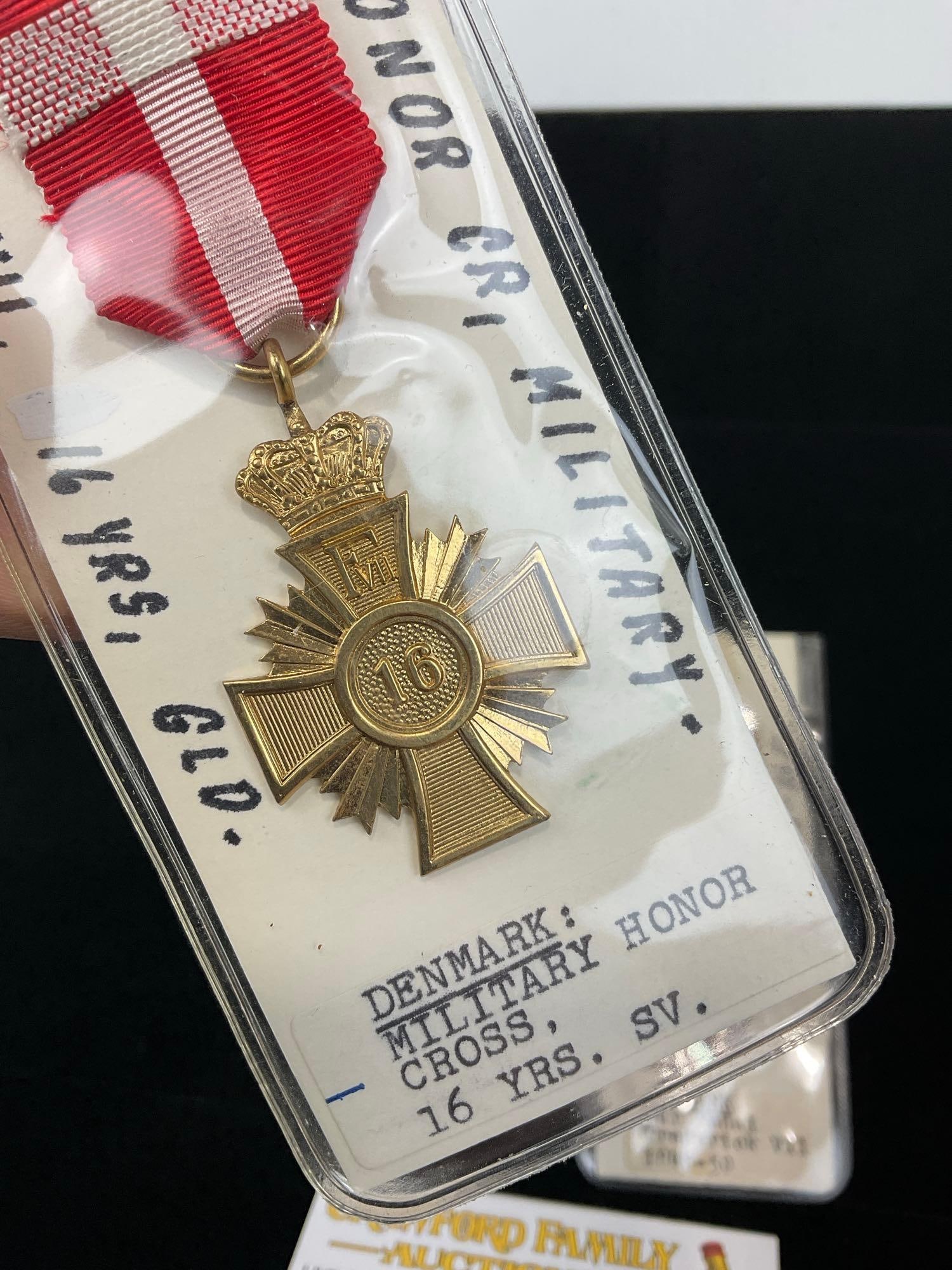 Pair of Antique Danish Medals, Military Honor Cross 16 Years Serv. & War Medal Frederick VII 1848... - 2