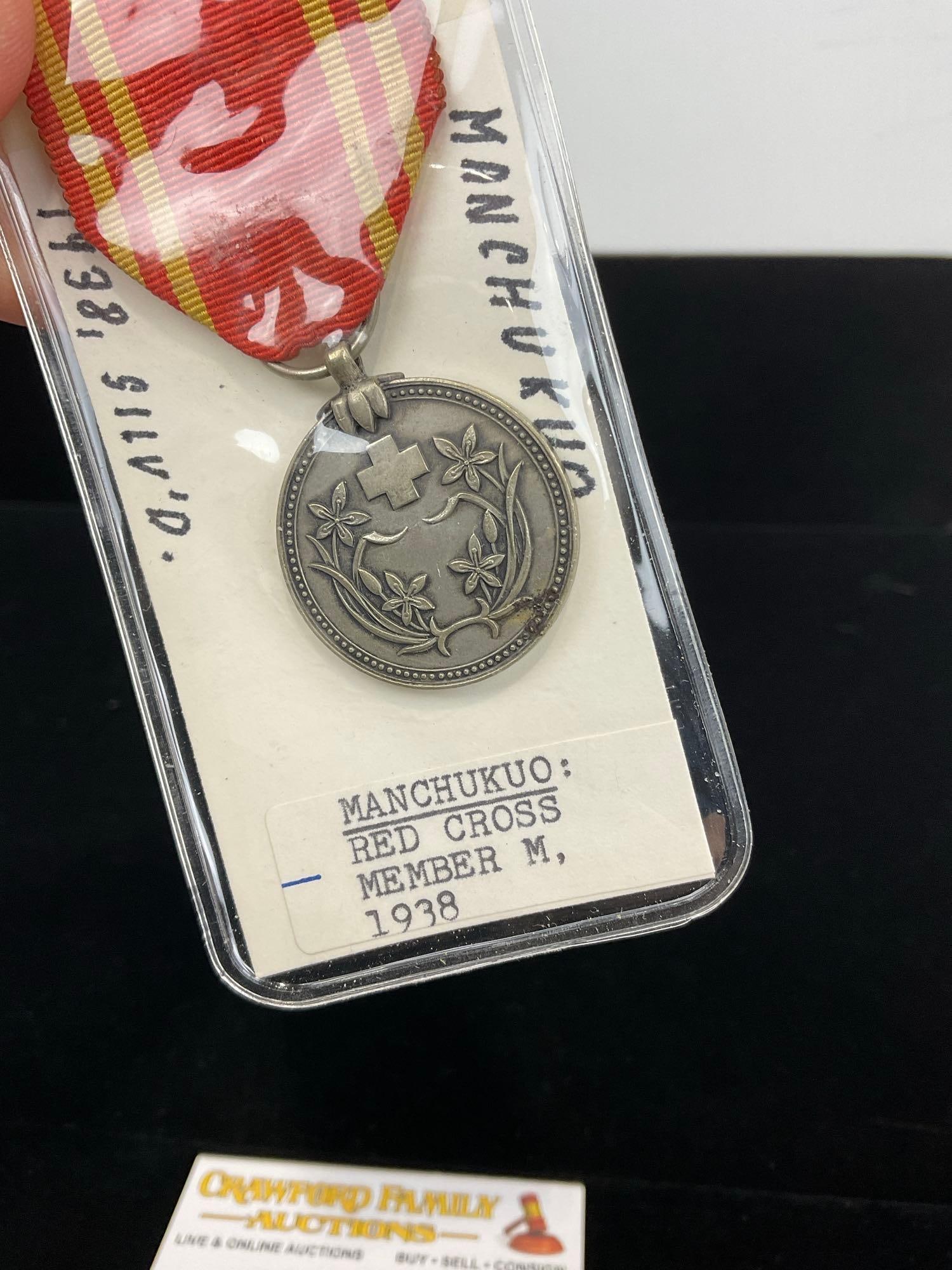 Vintage WW2 Era, 1938 Japanese Colonial China Manchukuo Red Cross Member Medal - 2