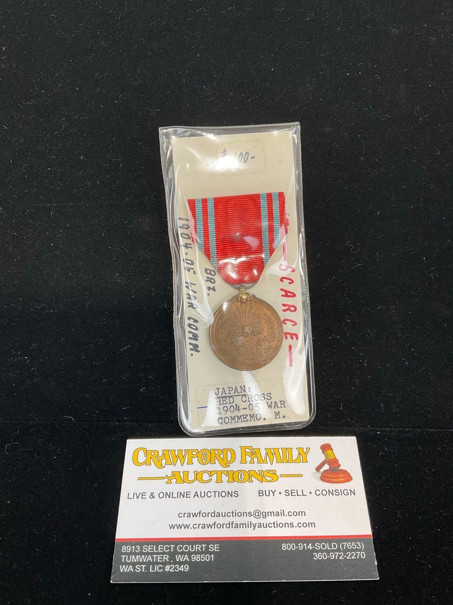 Antique Japan Red Cross 1904-05 War Commemoration Medal, Scarce, Bronze: All from a single collection, these are briefly described on the tag and were kept in a display. They measure approx 6h x 3w x 2d inches. See pics. E-5300