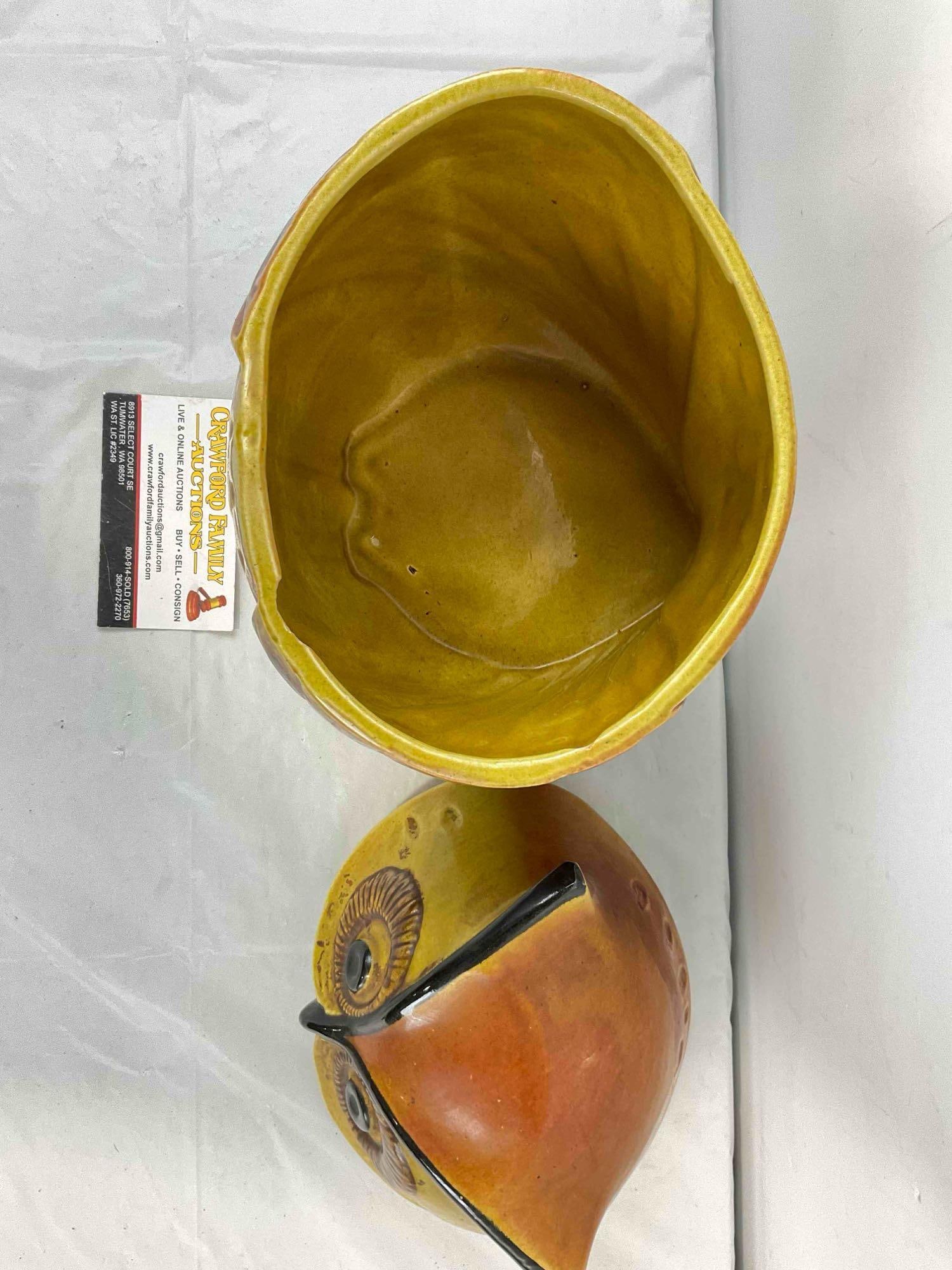 Vintage MCM Metlox Poppy Trail Brown Glazed Ceramic Owl Cookie Jar. Very Good Condition. - 4