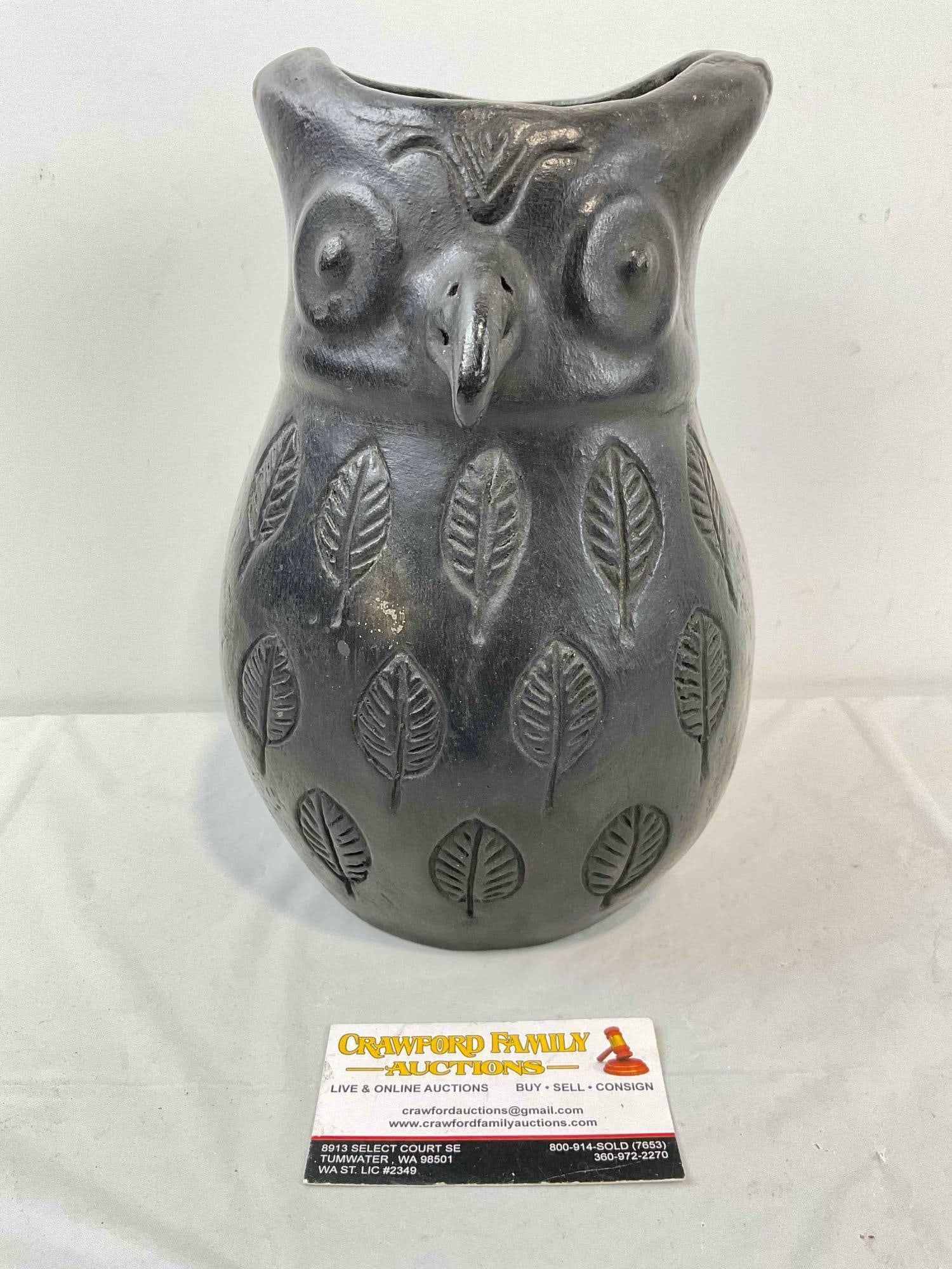 Vintage Mexican Black Ceramic Owl Figural Vase. Very Good Condition. See pics. (1 of 5)