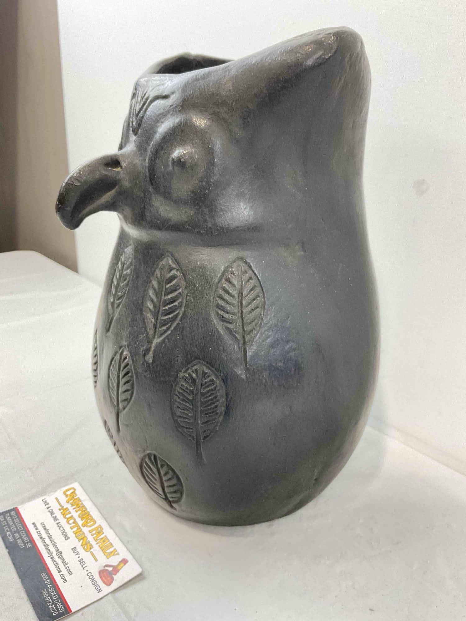 Vintage Mexican Black Ceramic Owl Figural Vase. Very Good Condition. See pics. - 2