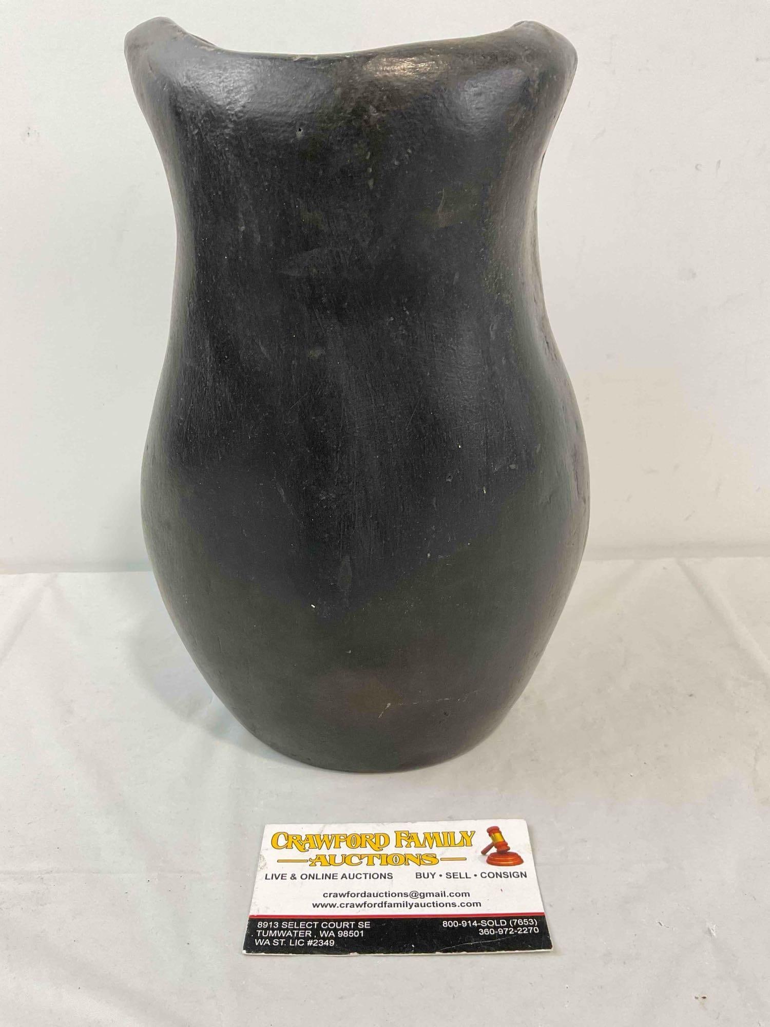 Vintage Mexican Black Ceramic Owl Figural Vase. Very Good Condition. See pics. - 4