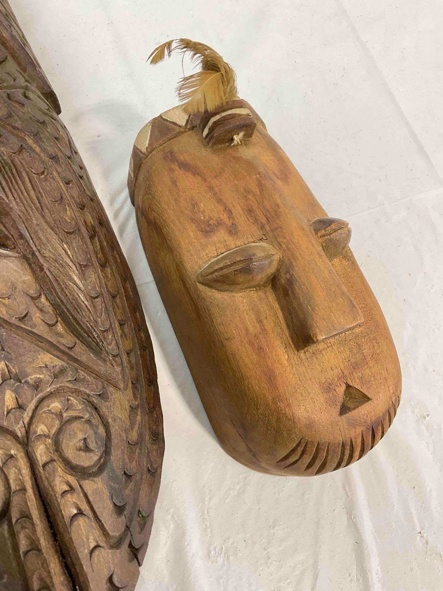 3 pcs Vintage Hand Carved Wooden Masks, incl. Made in Mexico Bearded Man Face. See pics. - 4