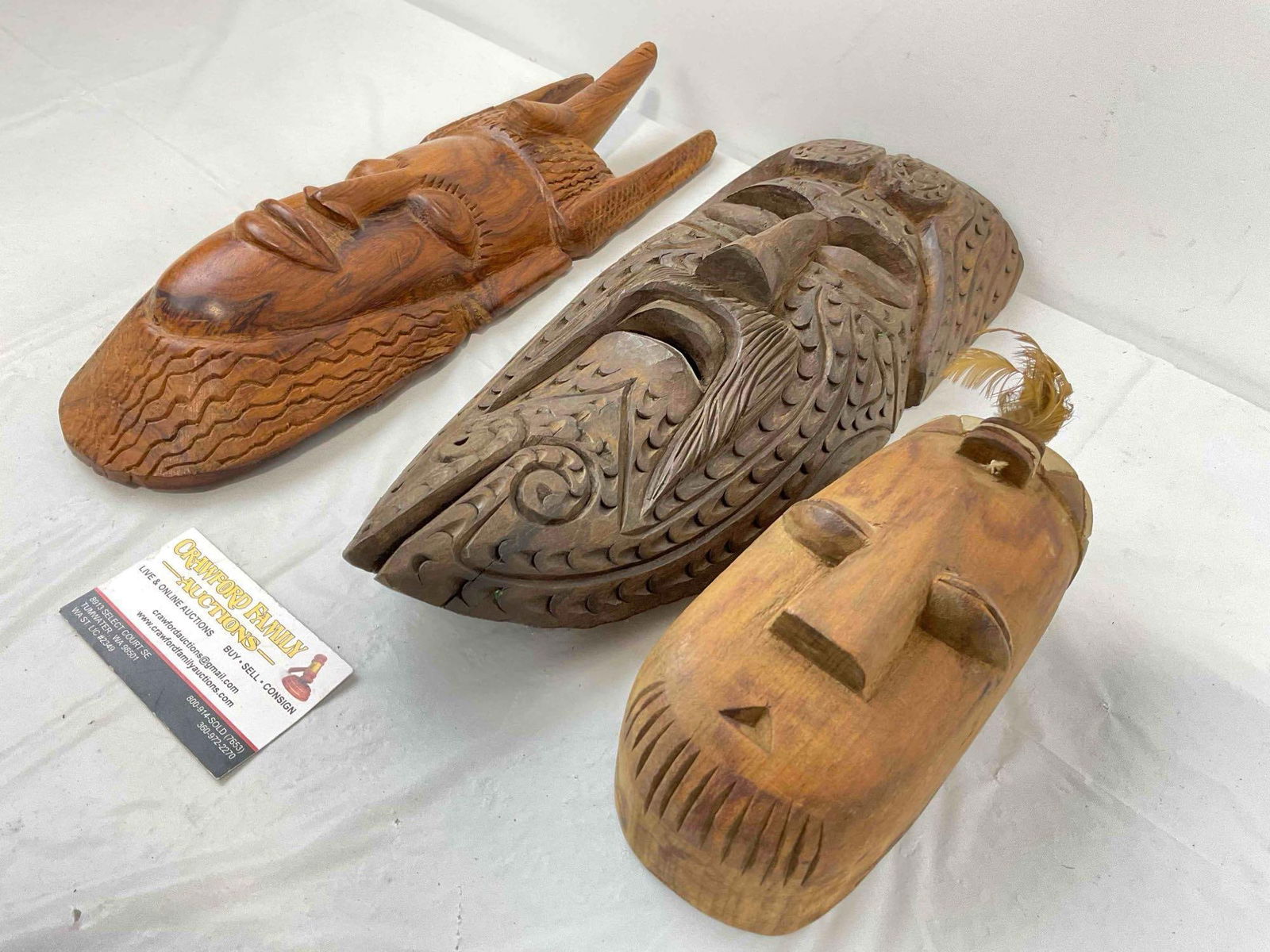 3 pcs Vintage Hand Carved Wooden Masks, incl. Made in Mexico Bearded Man Face. See pics. - 5