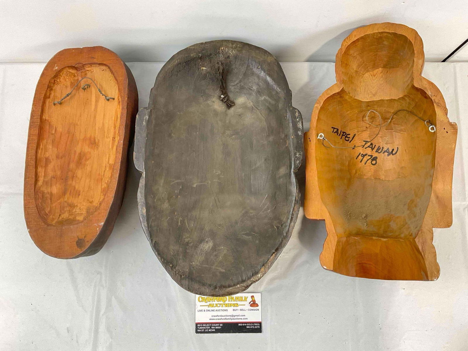 3 pcs Vintage Hand Carved Wooden Masks, incl. Taiwanese Buddha Face & More! See pics. - 7