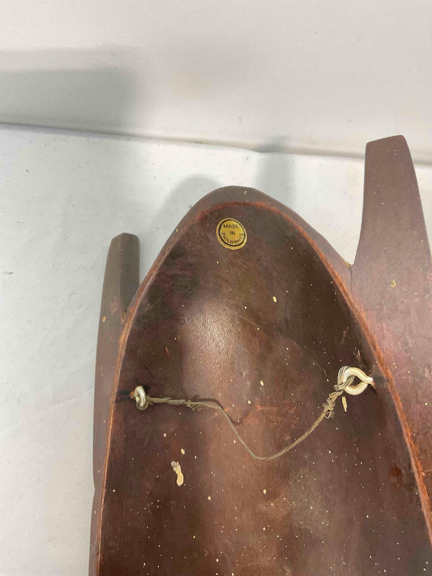 3 pcs Vintage Hand Carved Wooden Masks, incl. 1x Made in Philippines Snarling Face. See pics. - 6