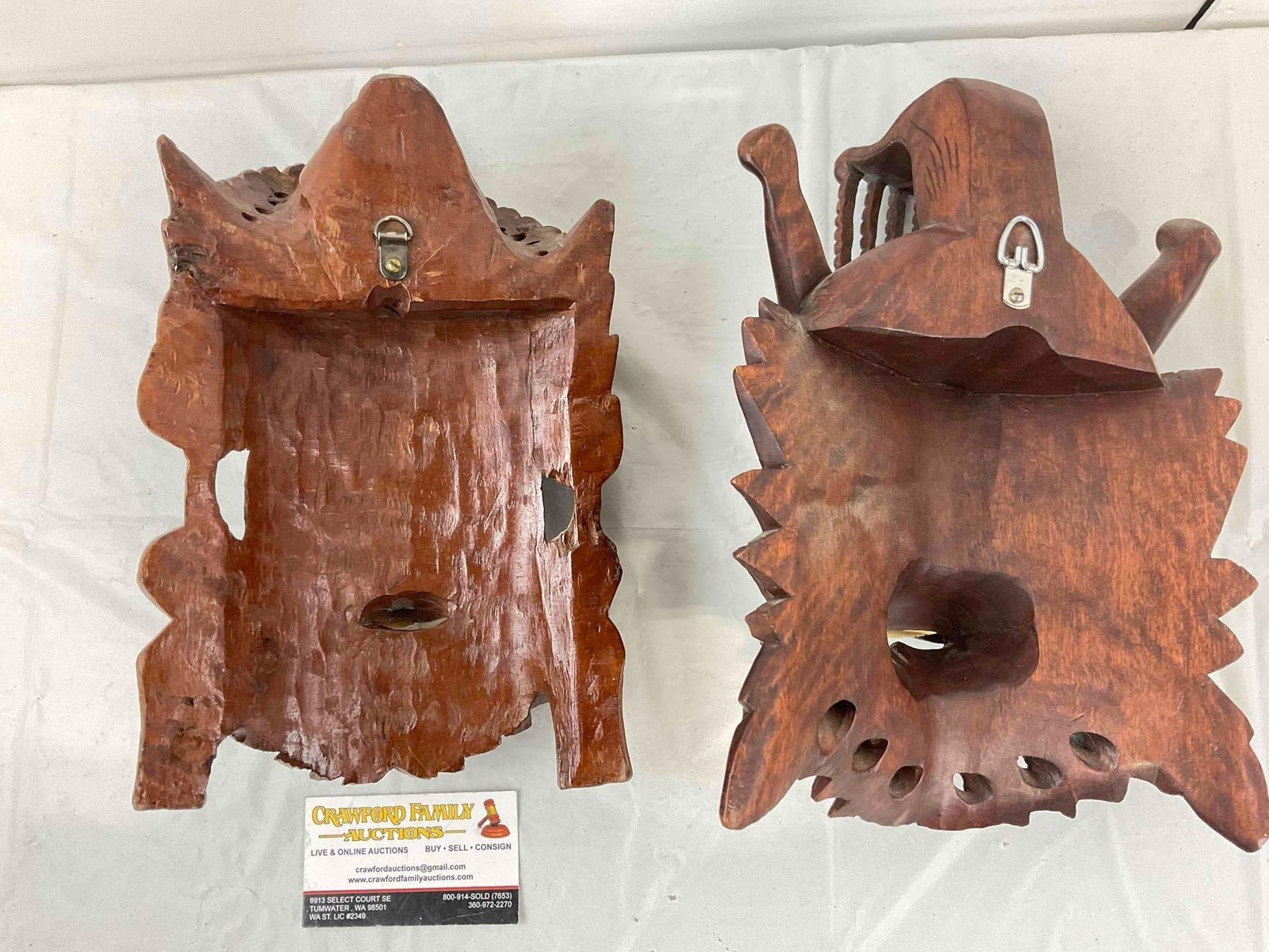 2 pcs Vintage Carved Asian Style Face Masks w/ Inset Glass Eyes, incl. Naga? Very Good Cond. - 6