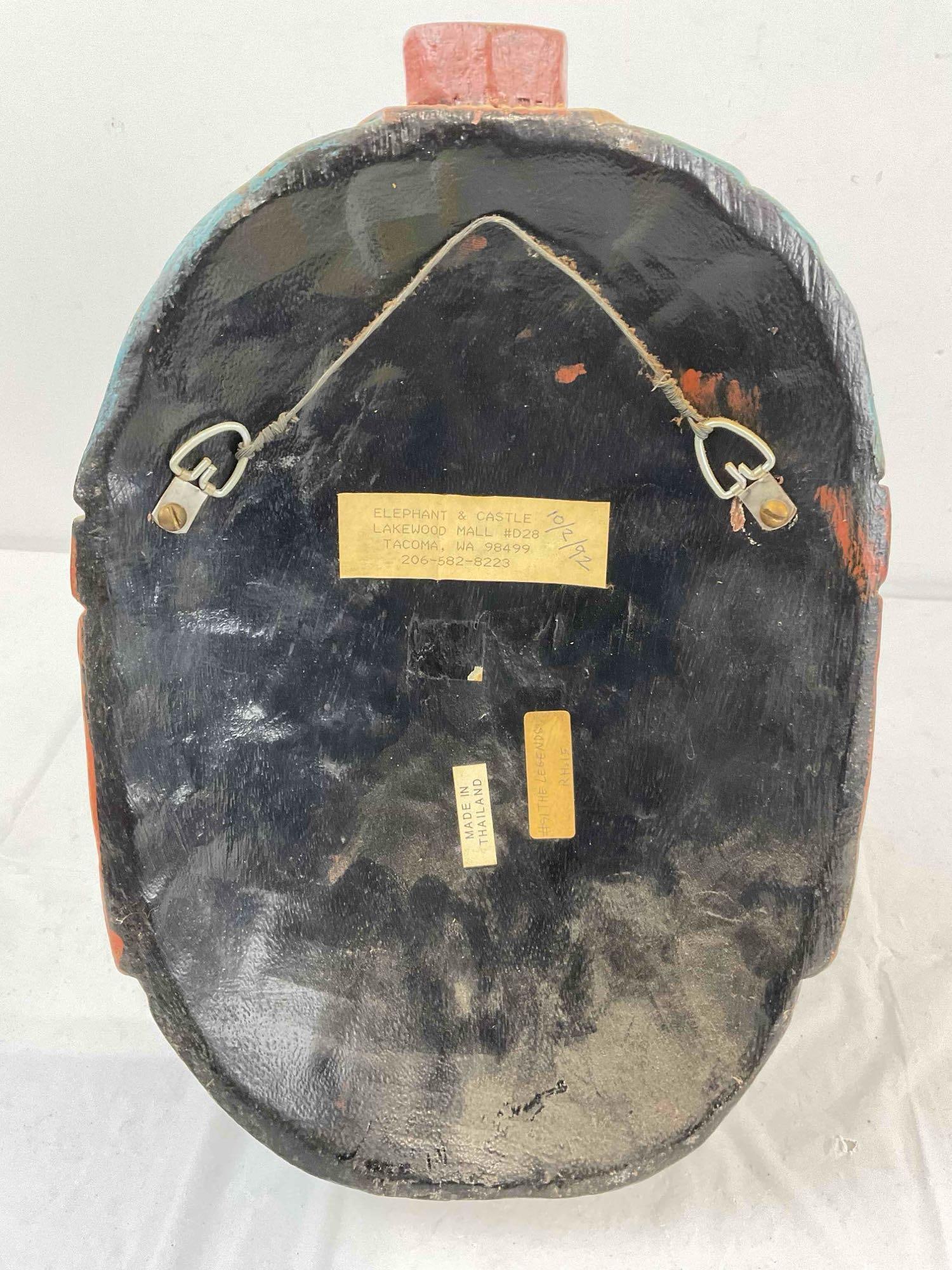 Vintage Made in Thailand Carved & Painted Mask w/ Long Nose, Tengu? Very Good Condition. - 5