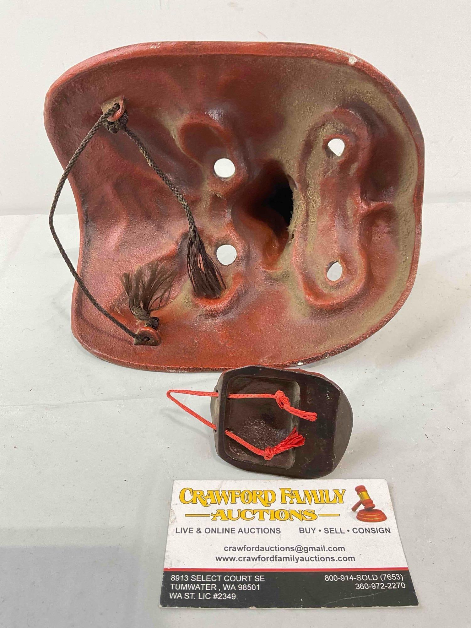 2 pcs Vintage Red Painted Metal Japanese? Long Nose Tengu Masks. Very Good Condition. - 5