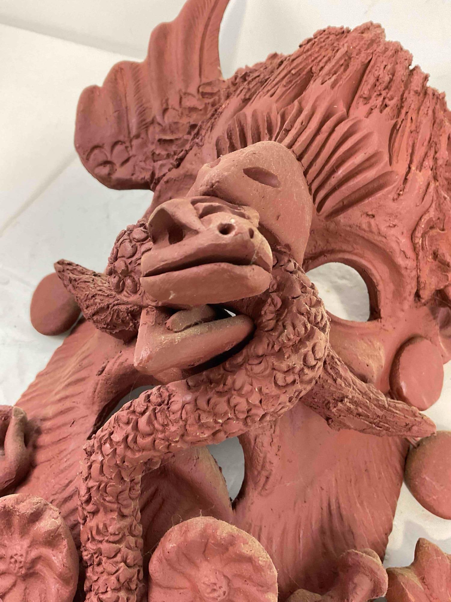 Vintage Ornate Mazatlan Mexico Red Clay Pottery Festival Mask. Very Good Condition. See pics. - 4